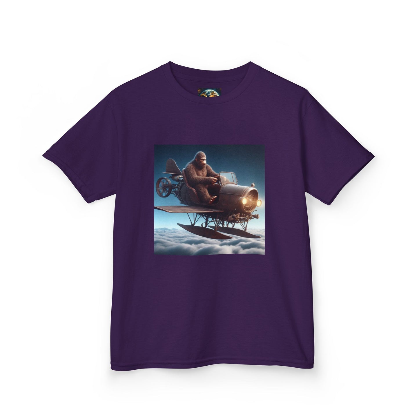 Kids Tee, Bigfoot Flying Car Shirt, Hilarious Kid's Design, Youth Tshirt, Children's Graphic Tee, Funny Sasquatch Top