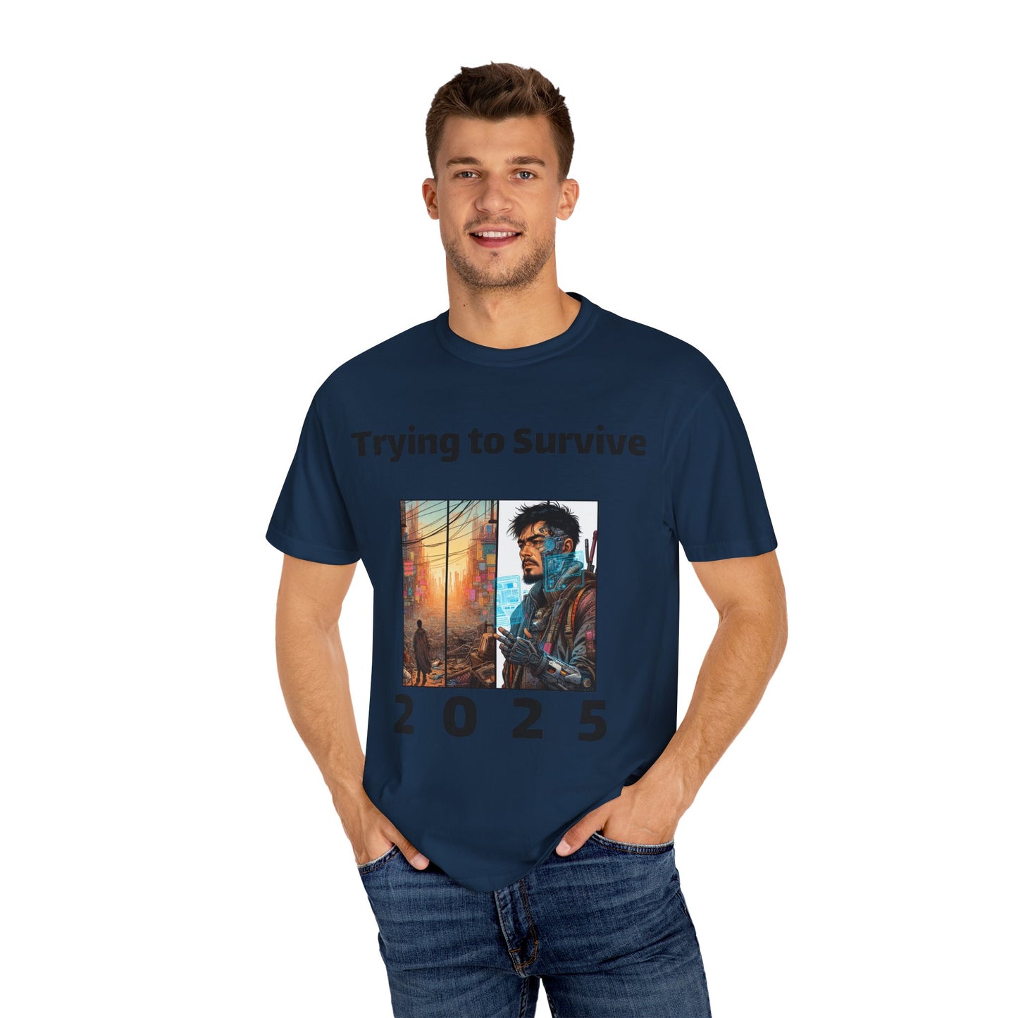 Survival Mode Unisex T-shirt, Trying to Survive 2025, Comic Book Style Tee, Bold Tee Shirt, Men's Women's Shirt