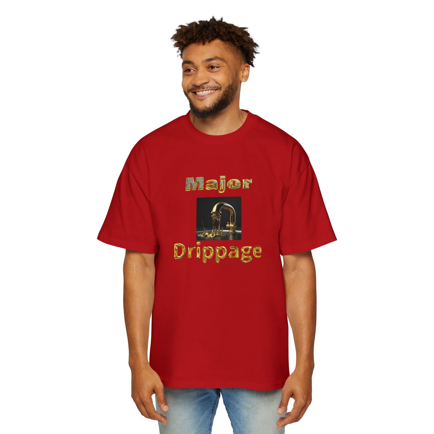 Oversized Tee - Major Drippage Gold Faucet Print Shirt for Men