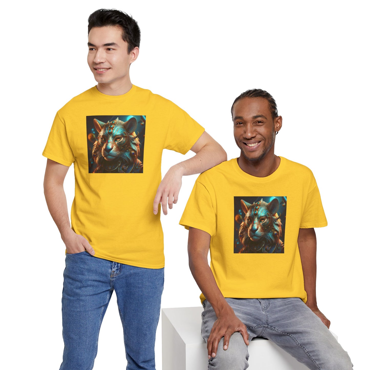 Unique Lion Art Unisex Heavy Cotton Tee - Statement Graphic T-Shirt for Animal Lovers