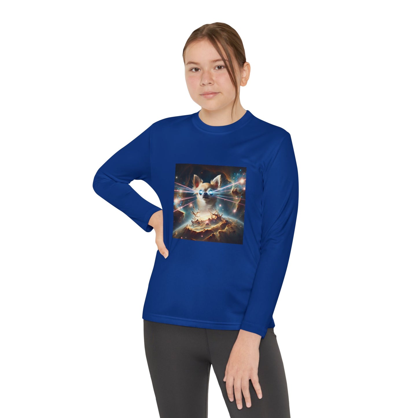 Kids Galaxy Control Long Sleeve Tee, Fierce Teacup Chihuahua Laser Eyes, Funny Shirt, Child's Top, Cute Animal Graphic Tee