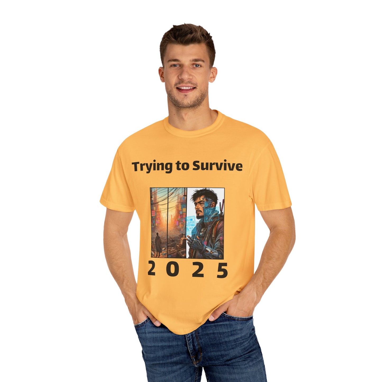 Survival Mode Unisex T-shirt, Trying to Survive 2025, Comic Book Style Tee, Bold Tee Shirt, Men's Women's Shirt