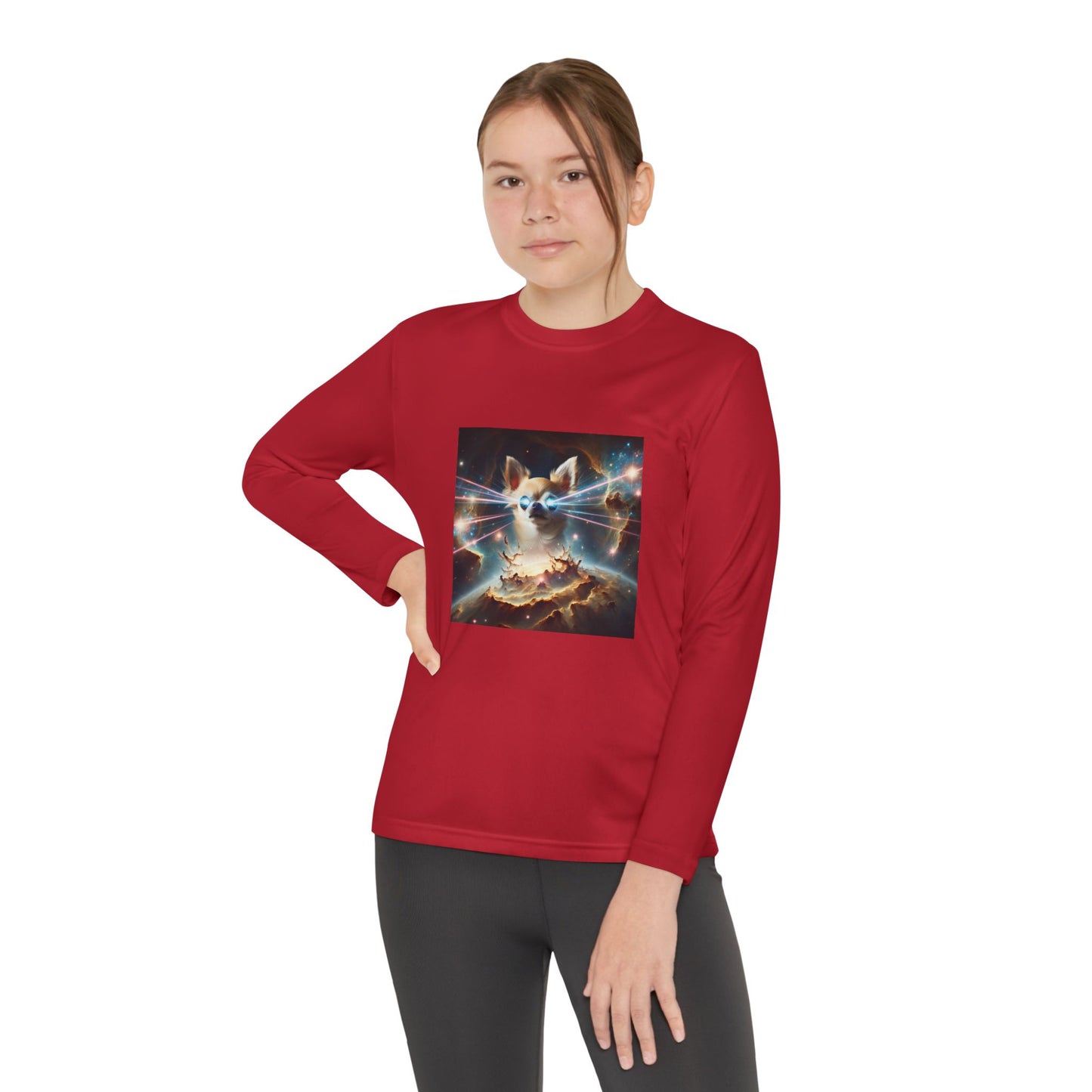 Kids Galaxy Control Long Sleeve Tee, Fierce Teacup Chihuahua Laser Eyes, Funny Shirt, Child's Top, Cute Animal Graphic Tee