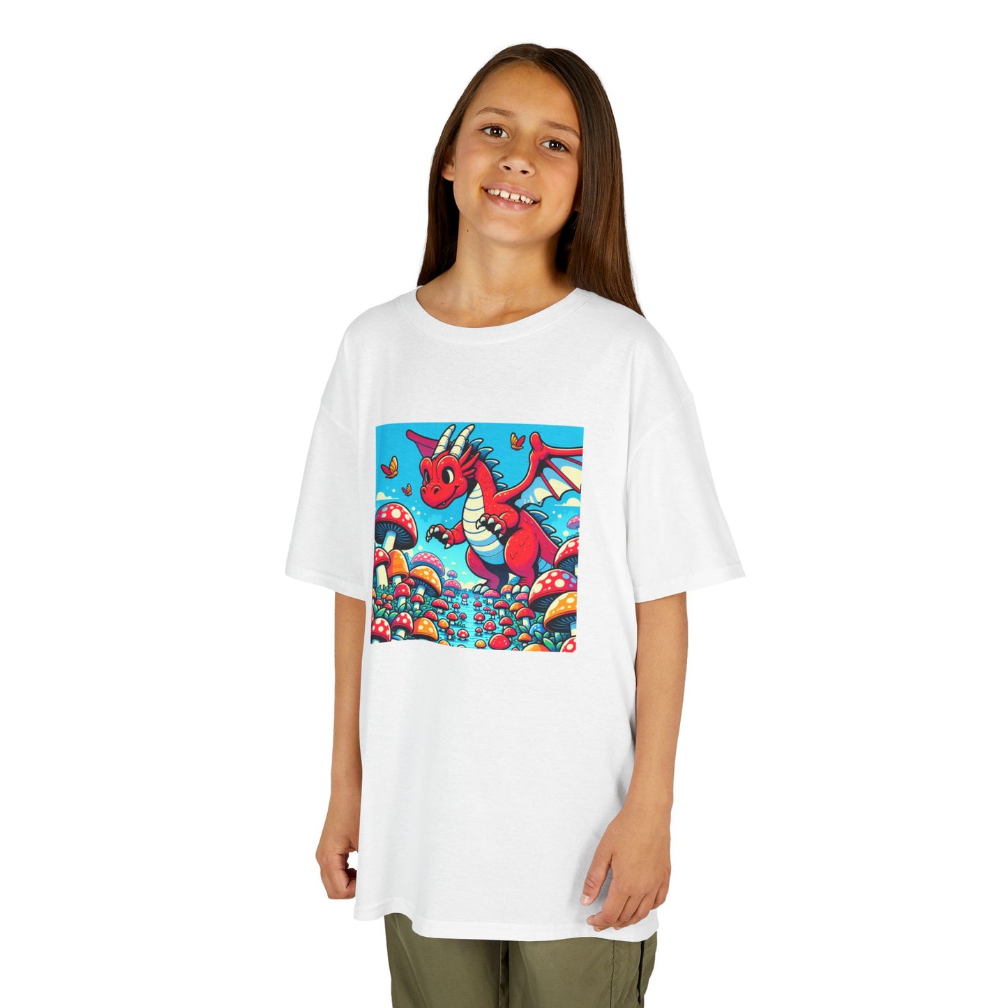 Kids Dragon in a Field of Mushrooms Adventure Tee - Fun Colorful Design for Little Explorers