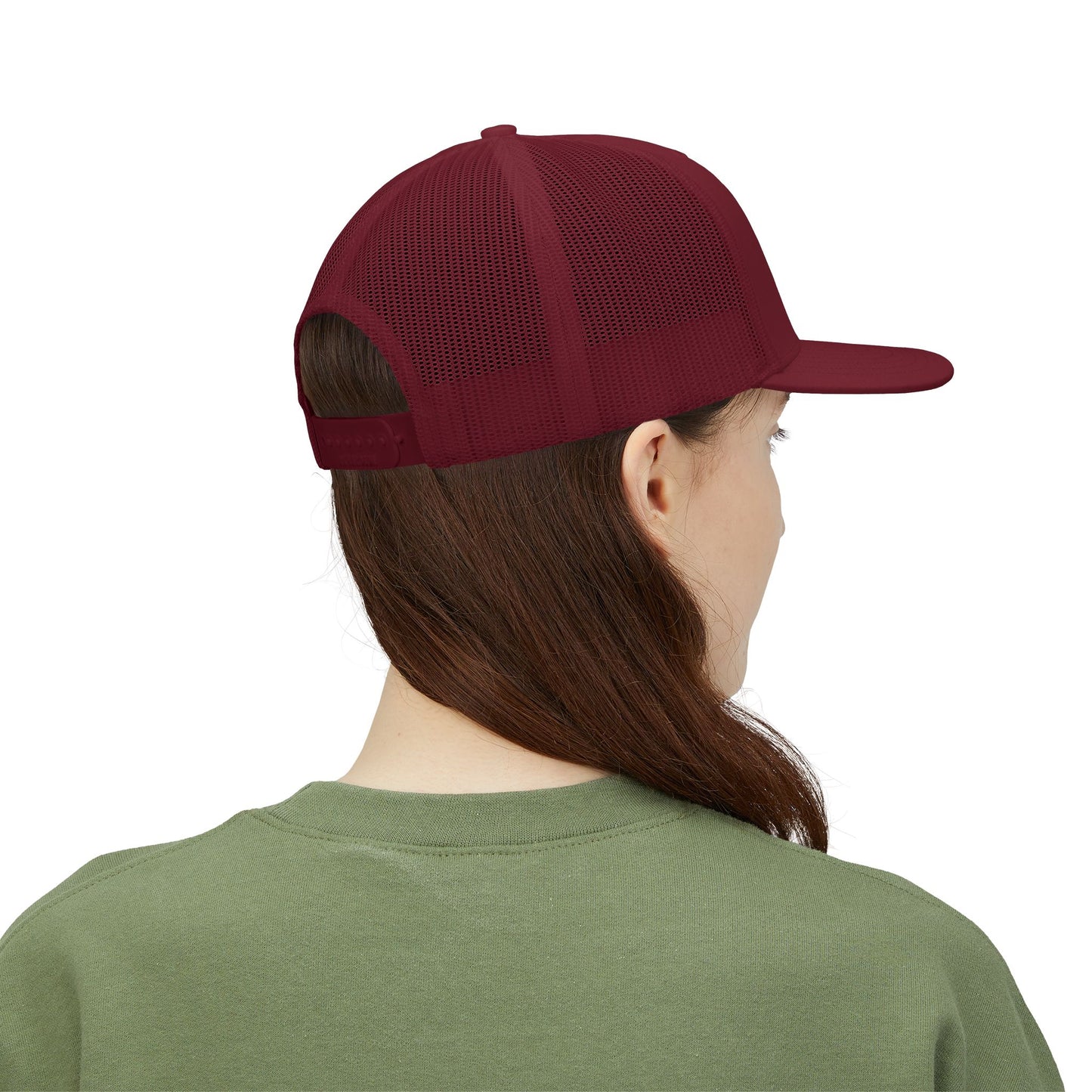 Red ORV Adventure-Themed Snapback Trucker Cap with Embroidered Design