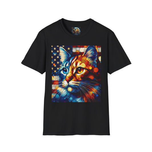 Cat Lover Patriotic T-Shirt, USA Flag Tee, Abstract American Art Shirt, Adult Unisex Top, Independence Day Gift