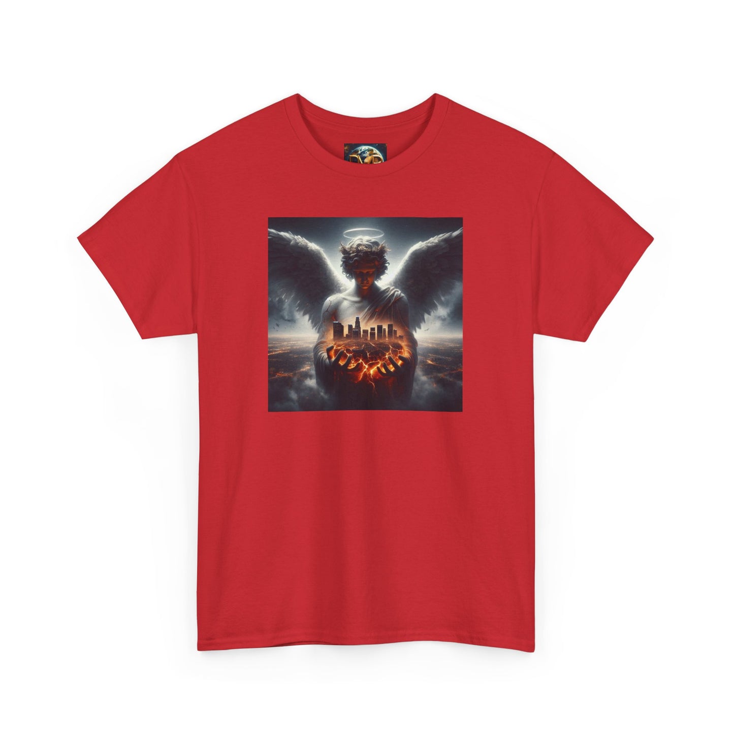 Angel Guardian Unisex Heavy Cotton Tee - Los Angeles Landscape Shirt, Holy Angel Protection, Urban Angel Tee, City Savior