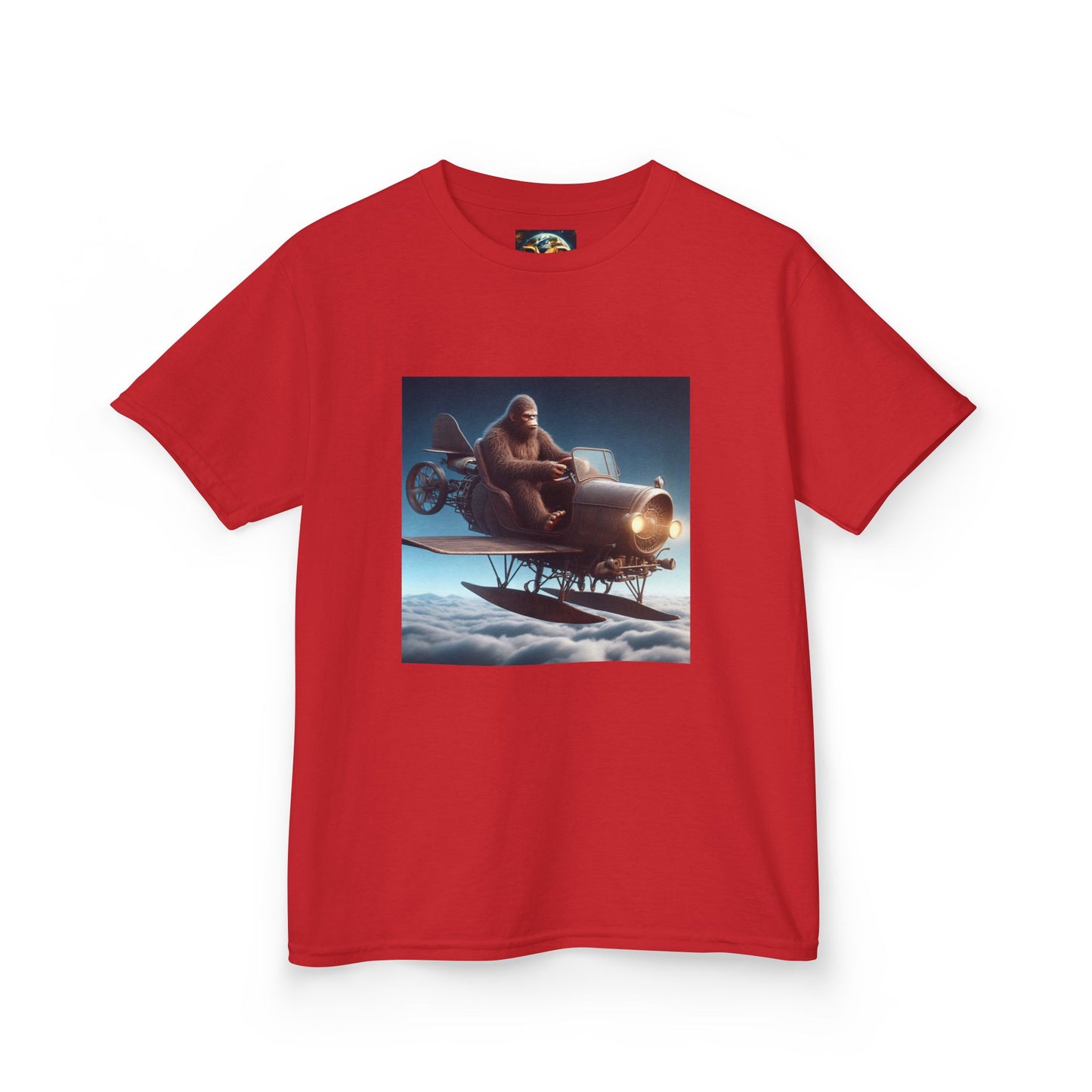 Kids Tee, Bigfoot Flying Car Shirt, Hilarious Kid's Design, Youth Tshirt, Children's Graphic Tee, Funny Sasquatch Top