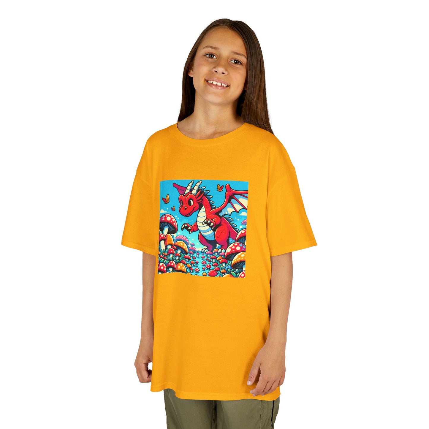 Kids Dragon in a Field of Mushrooms Adventure Tee - Fun Colorful Design for Little Explorers