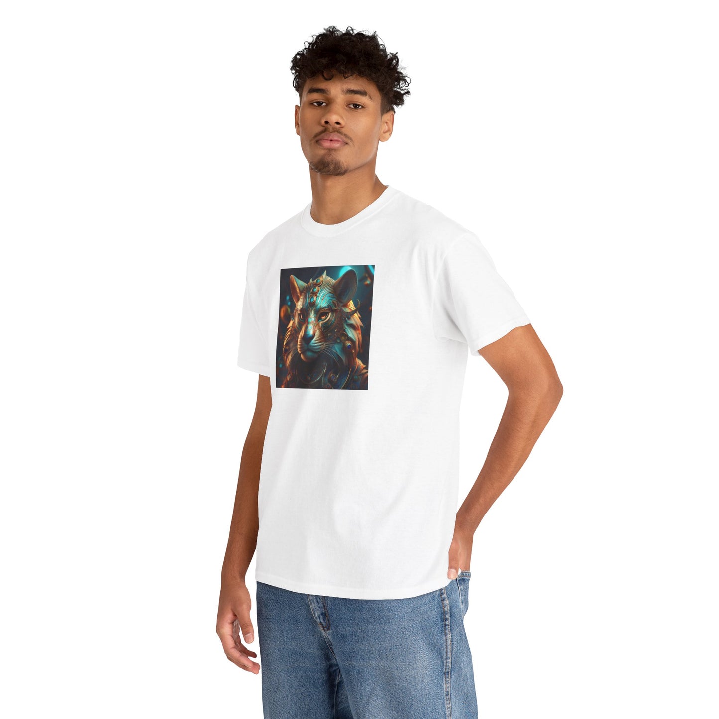 Unique Lion Art Unisex Heavy Cotton Tee - Statement Graphic T-Shirt for Animal Lovers