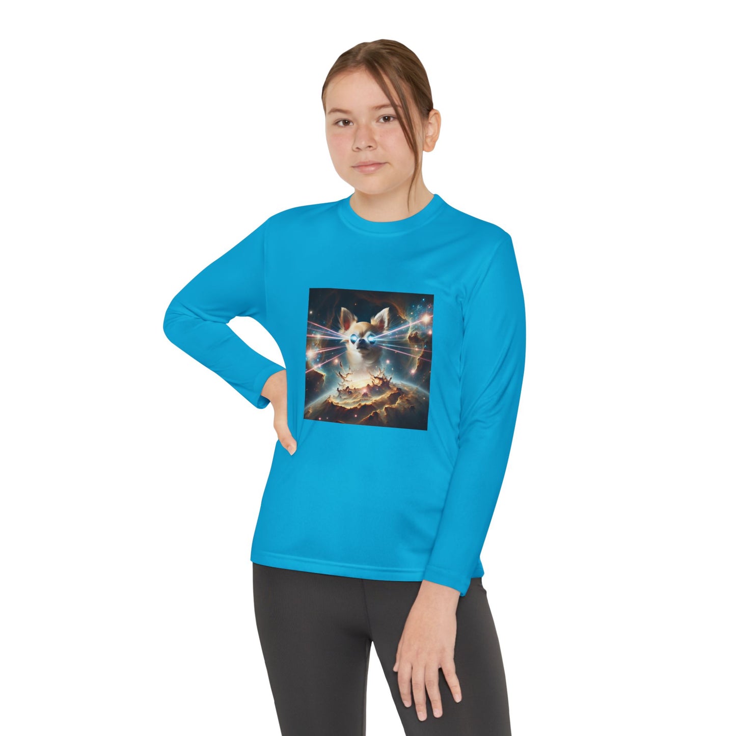 Kids Galaxy Control Long Sleeve Tee, Fierce Teacup Chihuahua Laser Eyes, Funny Shirt, Child's Top, Cute Animal Graphic Tee