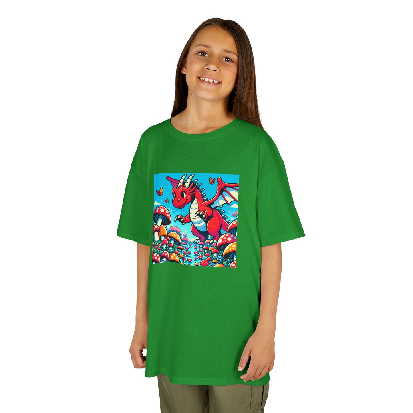 Kids Dragon in a Field of Mushrooms Adventure Tee - Fun Colorful Design for Little Explorers