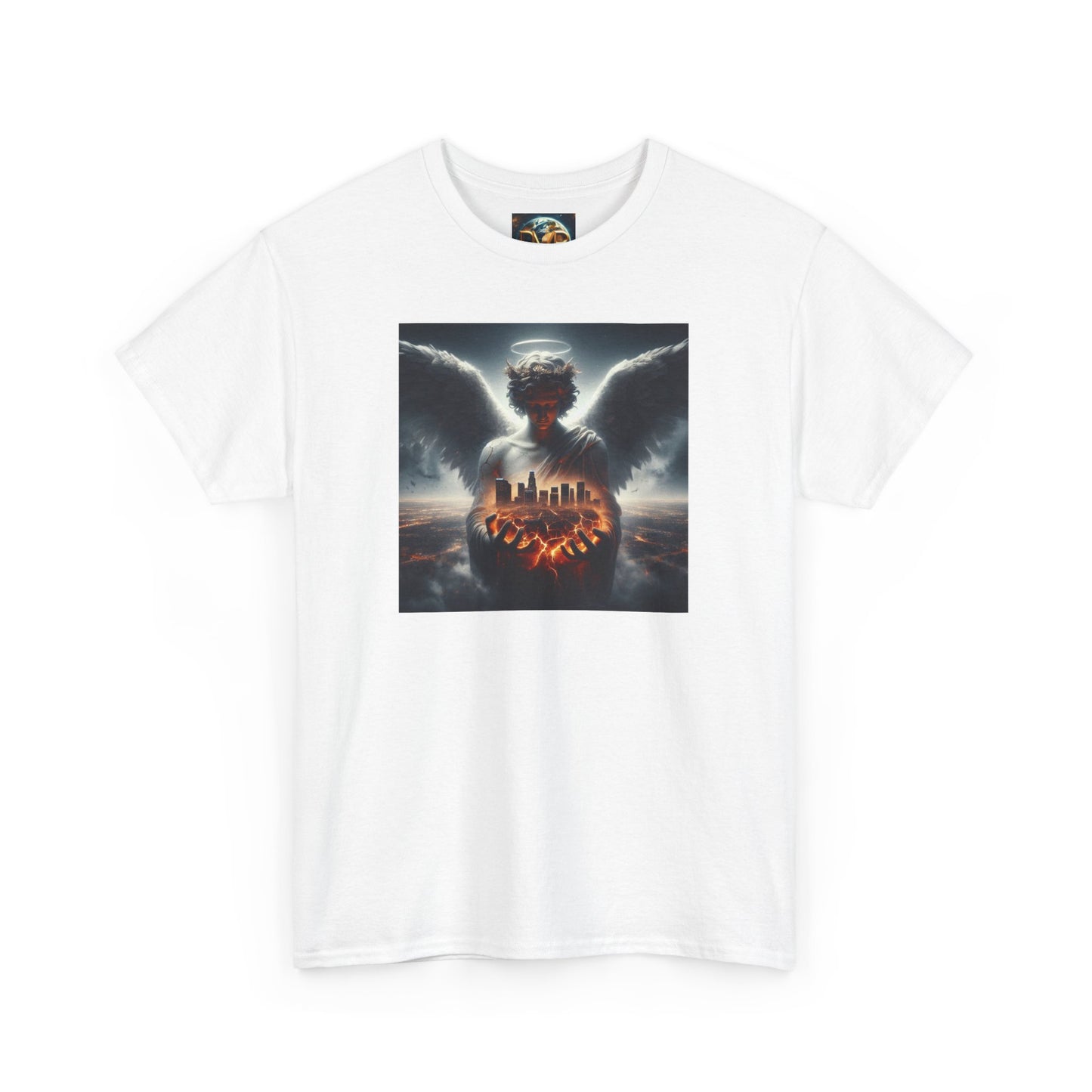 Angel Guardian Unisex Heavy Cotton Tee - Los Angeles Landscape Shirt, Holy Angel Protection, Urban Angel Tee, City Savior