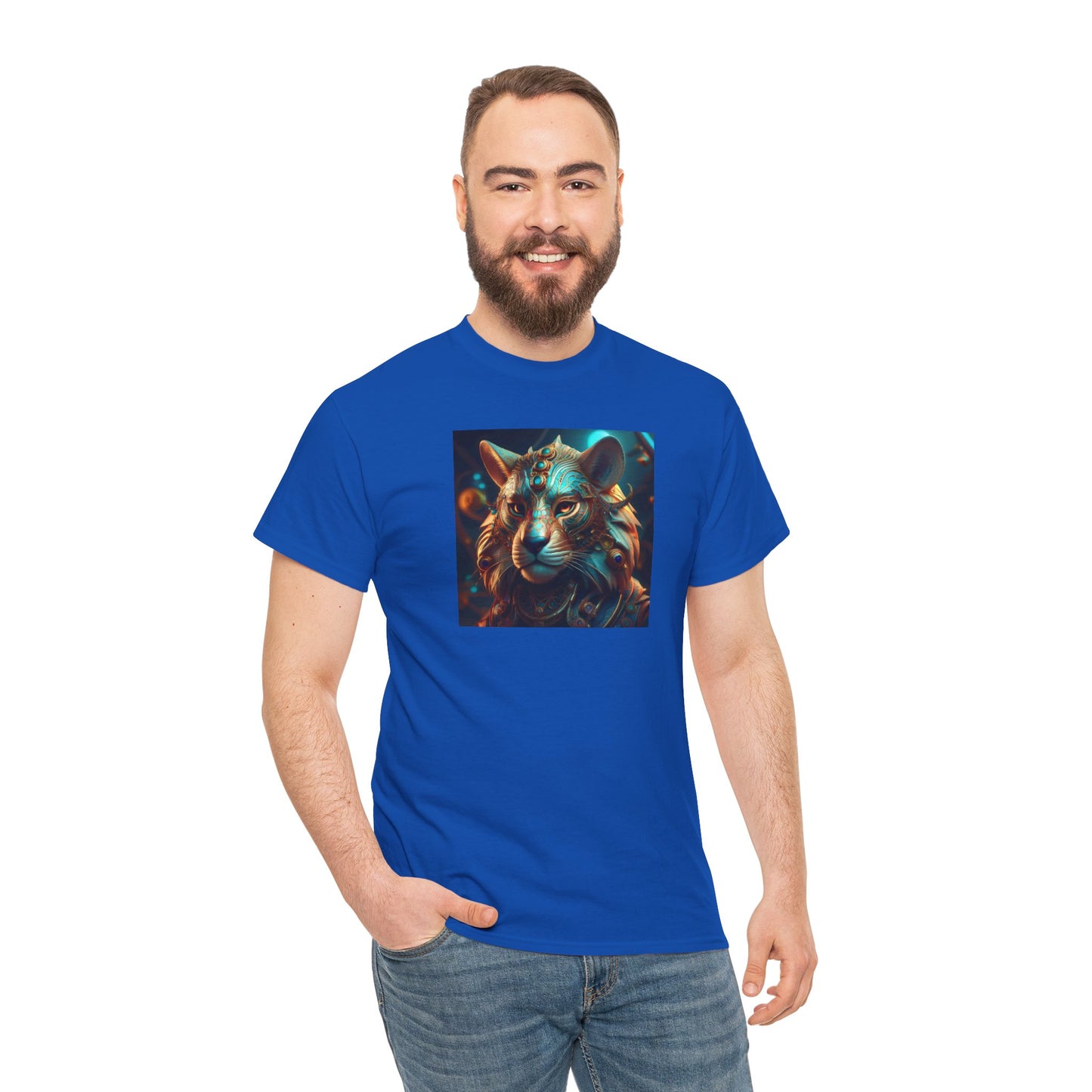 Unique Lion Art Unisex Heavy Cotton Tee - Statement Graphic T-Shirt for Animal Lovers