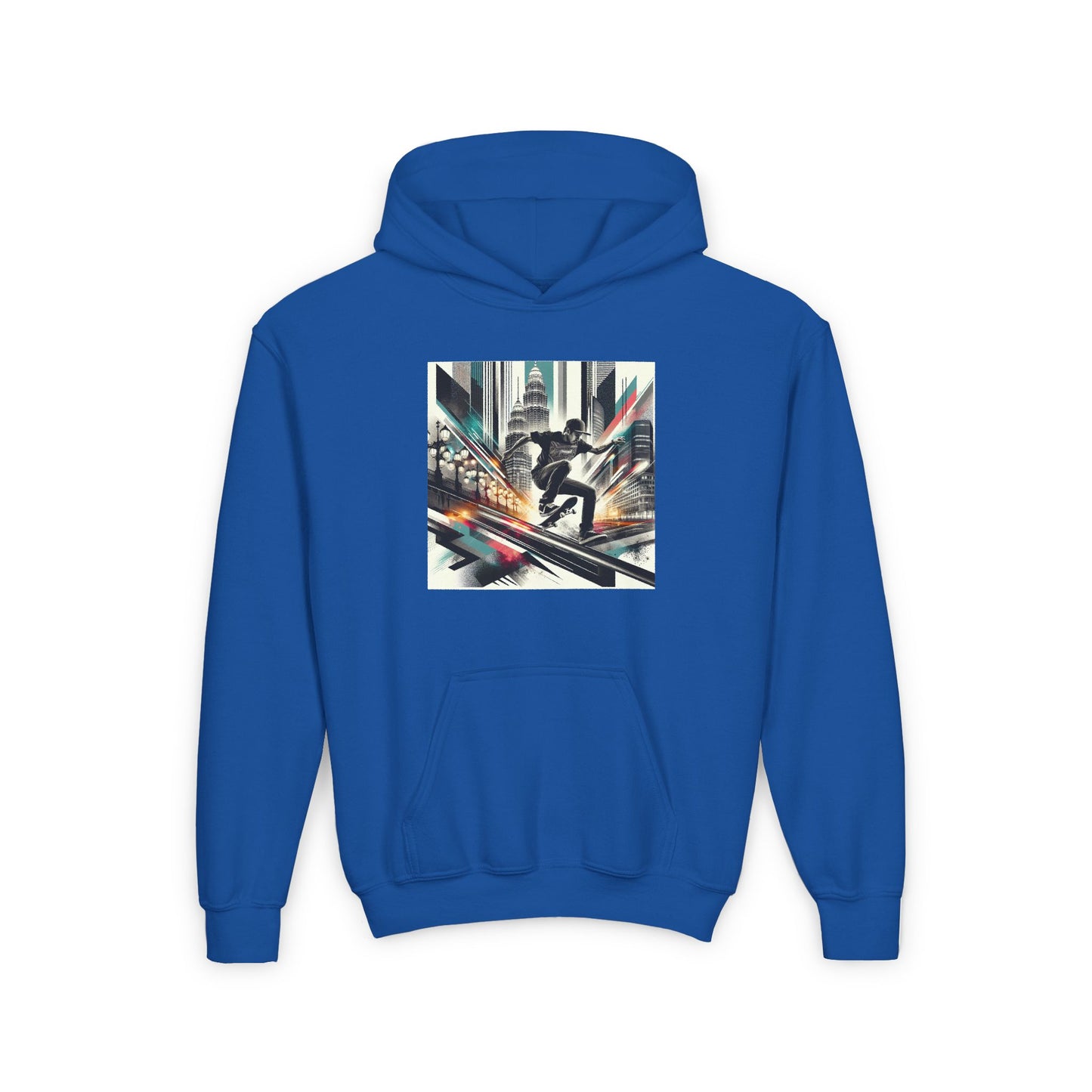 Skateboarder Grind Youth Hoodie, Comic Style City Landscape Graphic, Skateboarding Sweatshirt, Teen Hooded Jumper, Skater
