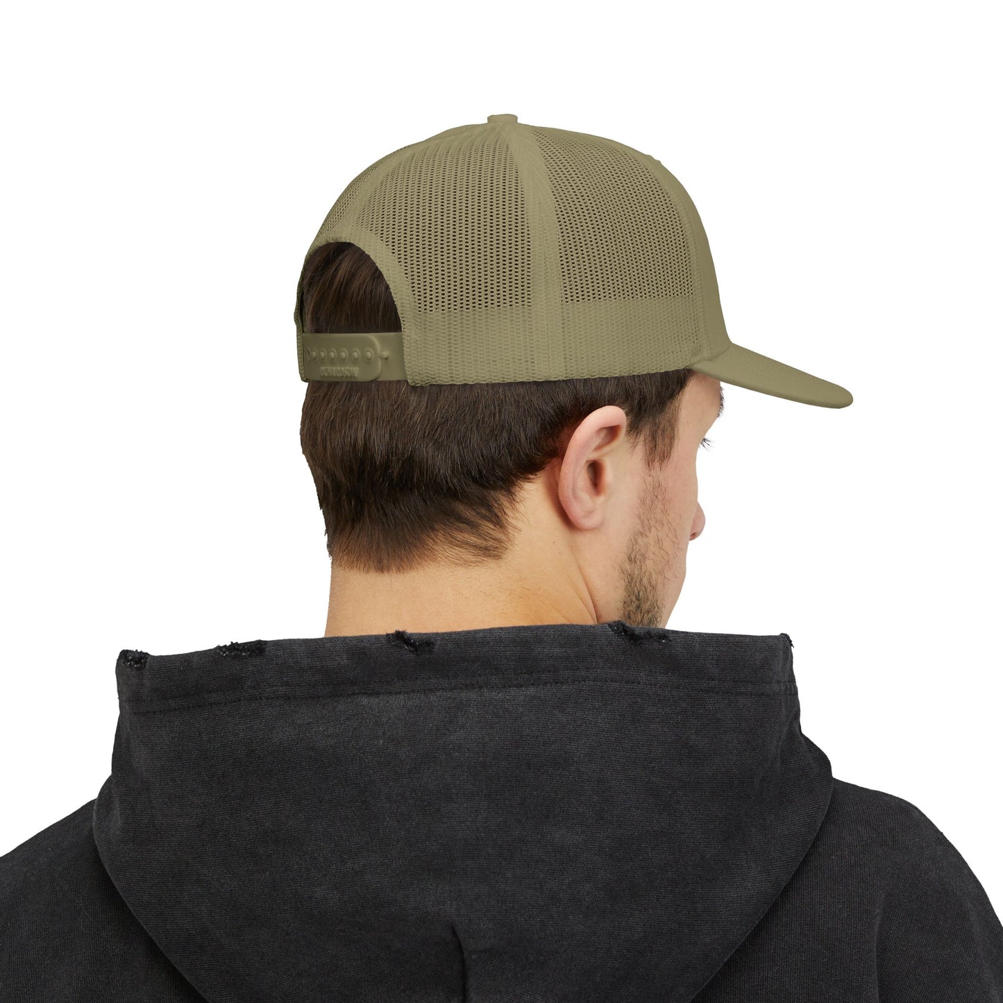 Red ORV Adventure-Themed Snapback Trucker Cap with Embroidered Design