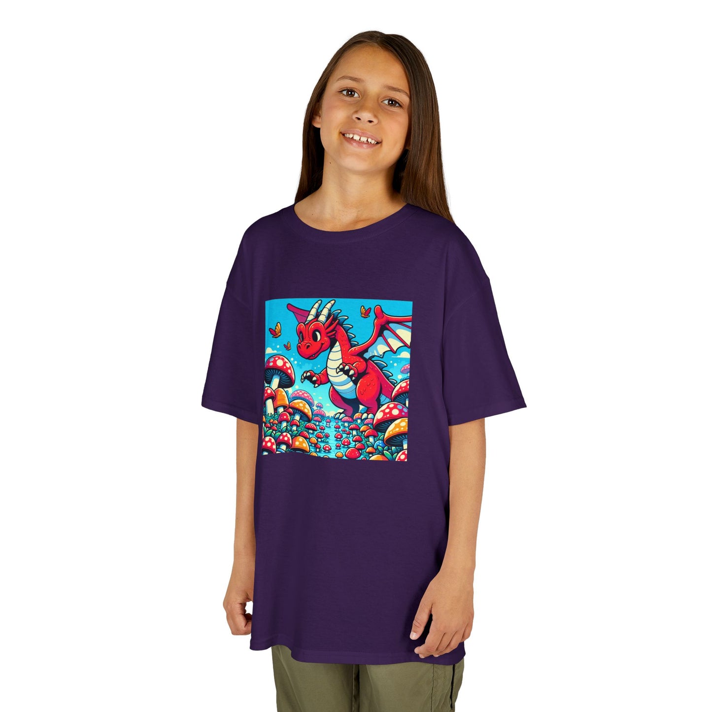 Kids Dragon in a Field of Mushrooms Adventure Tee - Fun Colorful Design for Little Explorers