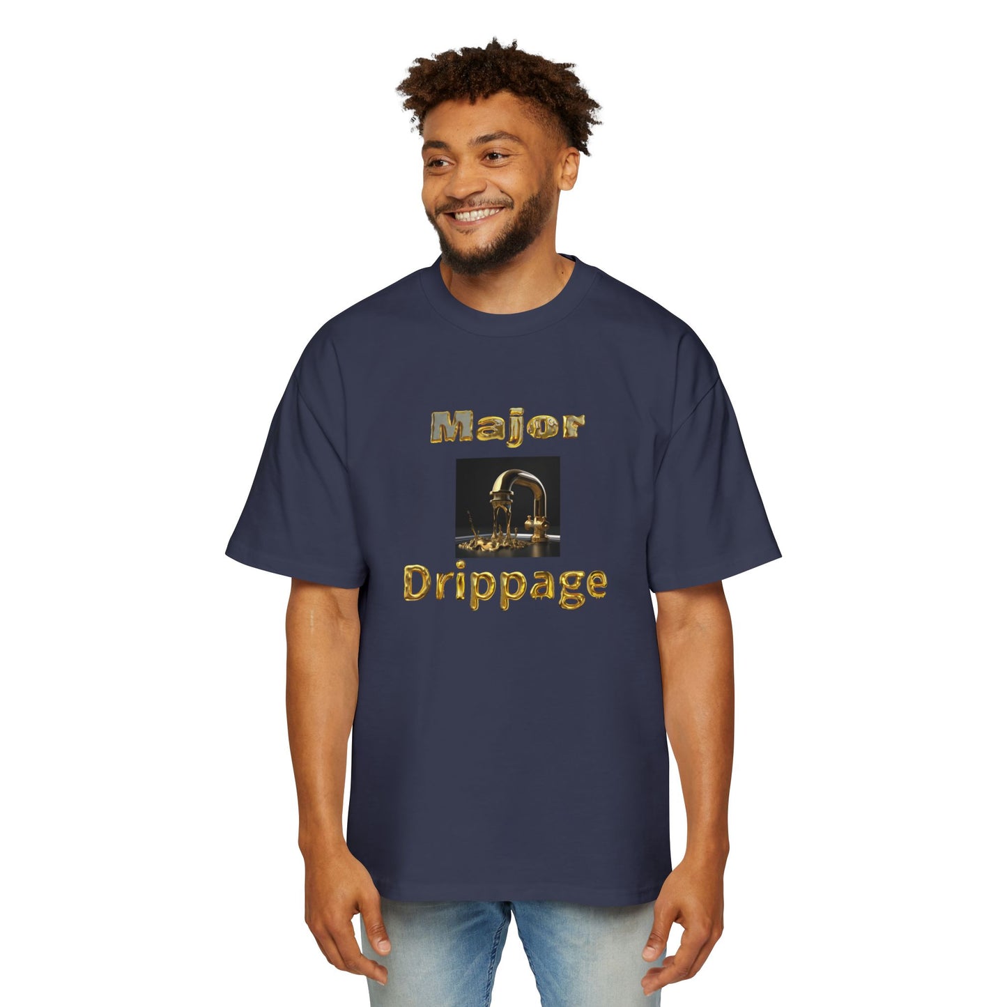 Oversized Tee - Major Drippage Gold Faucet Print Shirt for Men
