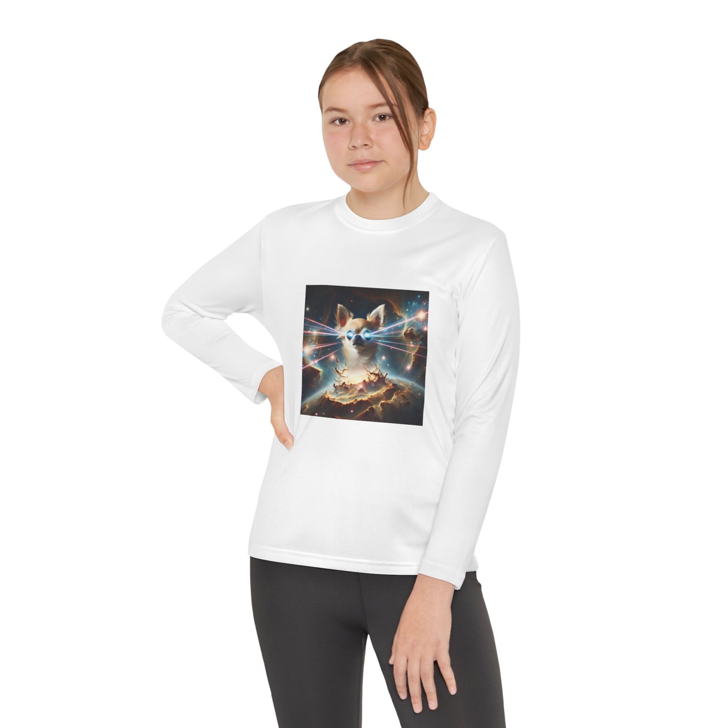 Kids Galaxy Control Long Sleeve Tee, Fierce Teacup Chihuahua Laser Eyes, Funny Shirt, Child's Top, Cute Animal Graphic Tee