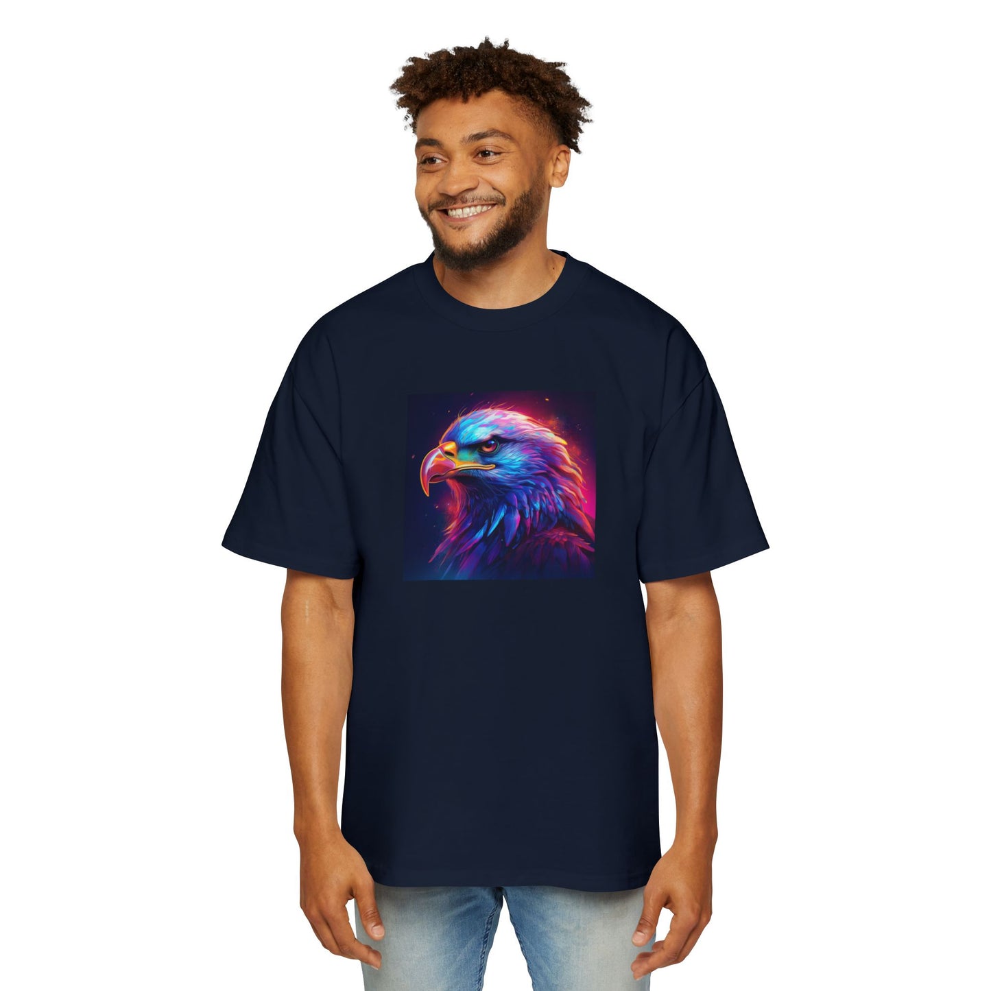 Neon Retro Vibrant Eagle Graphic Oversized Tee for Men