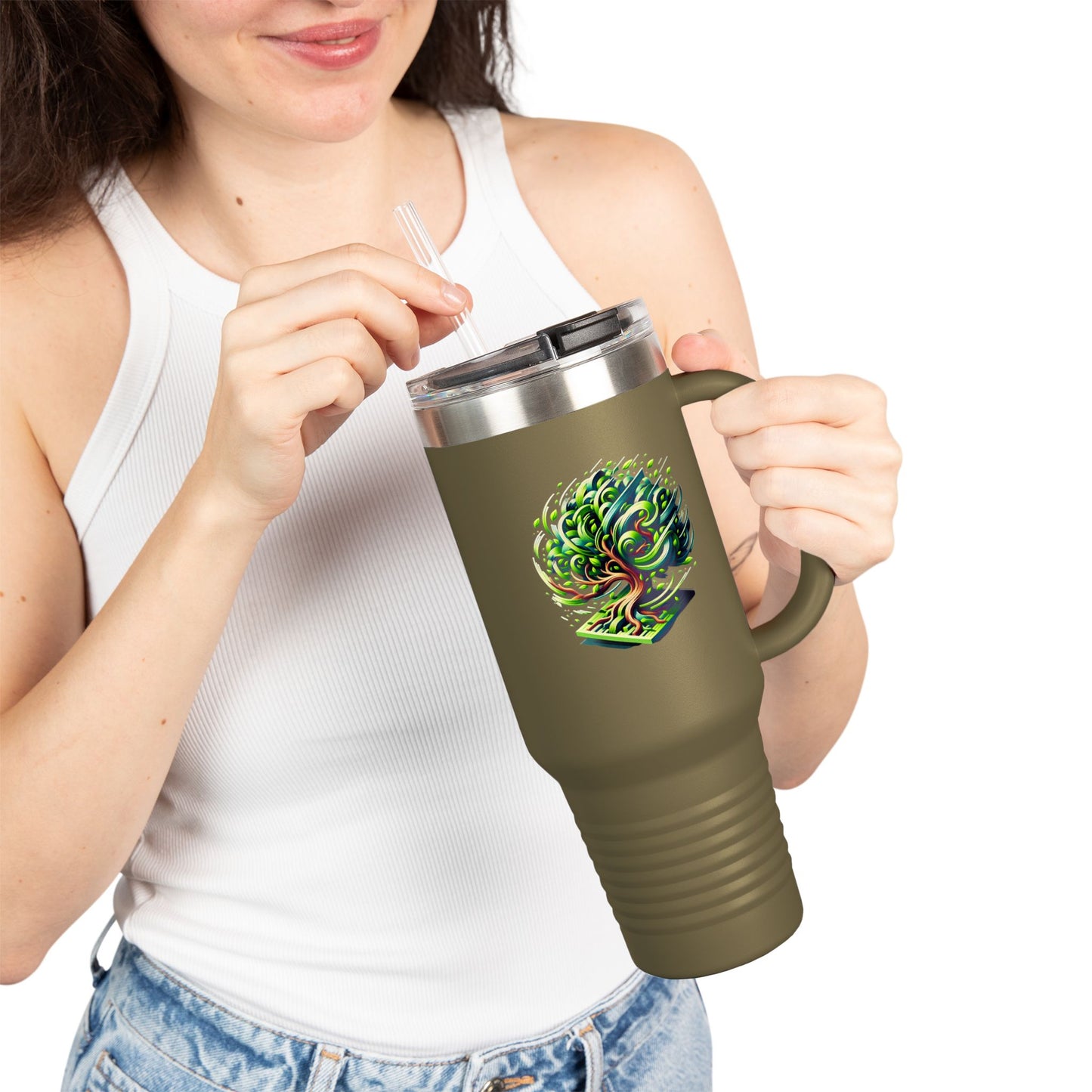 Eco-Friendly Insulated Travel Mug - 40oz with Whimsical Tree Design
