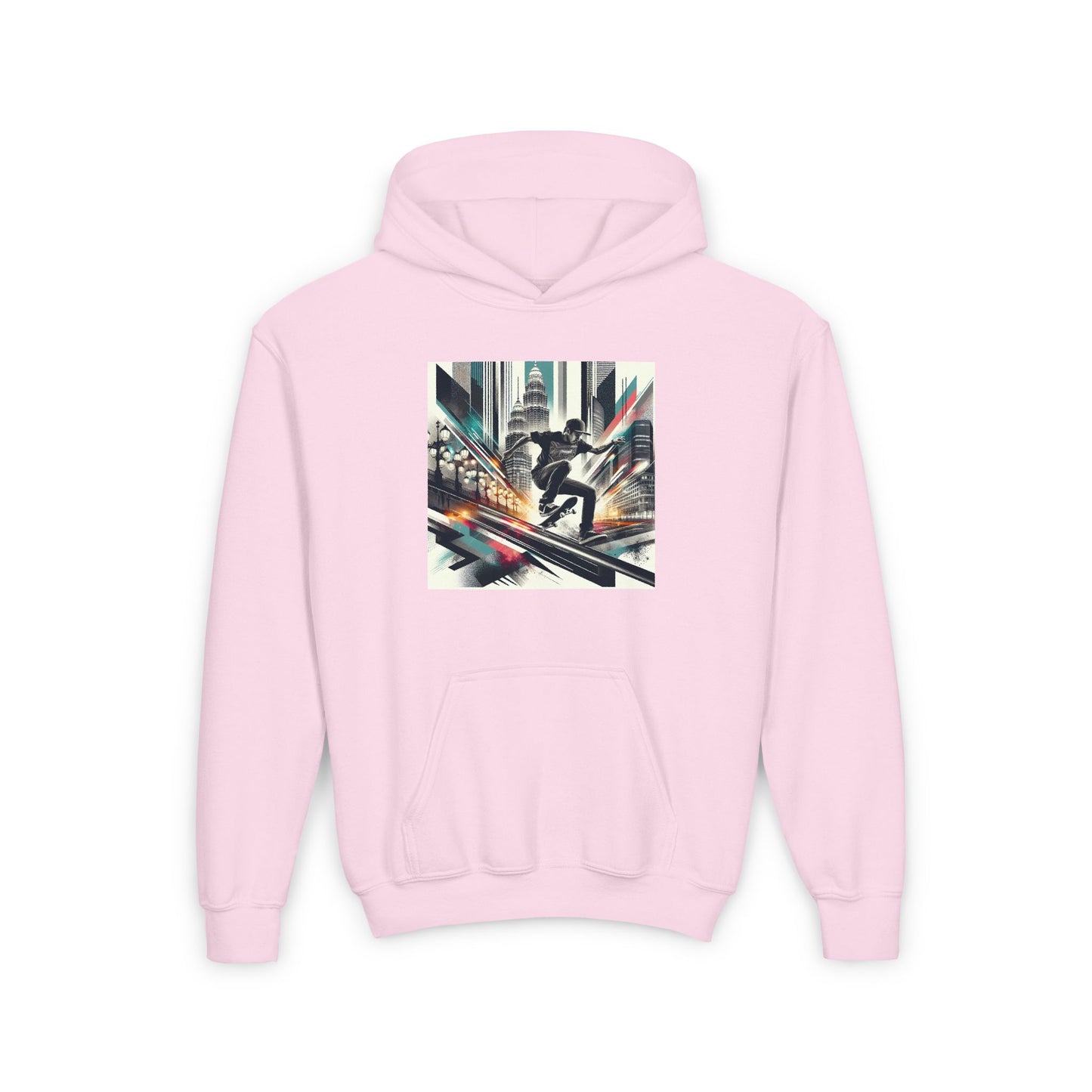 Skateboarder Grind Youth Hoodie, Comic Style City Landscape Graphic, Skateboarding Sweatshirt, Teen Hooded Jumper, Skater
