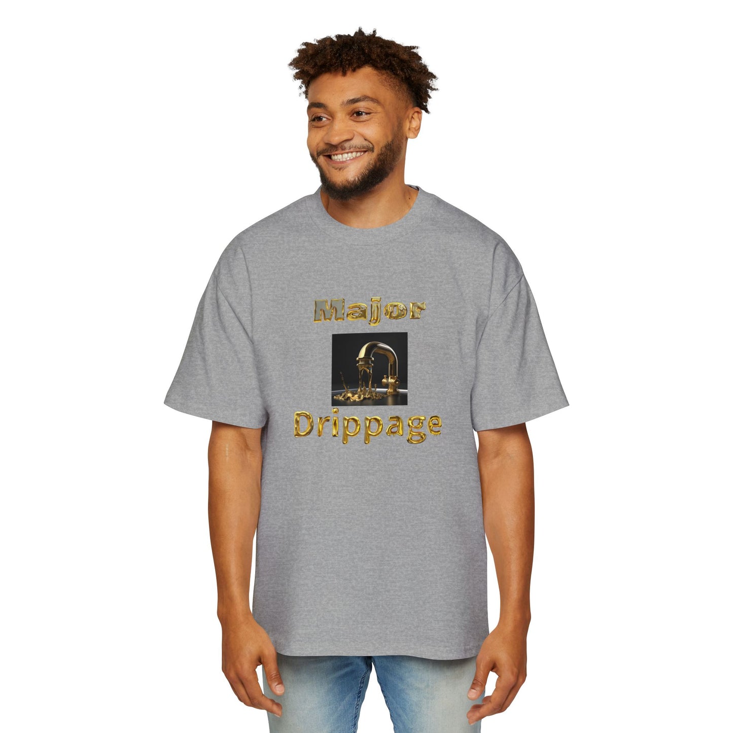 Oversized Tee - Major Drippage Gold Faucet Print Shirt for Men
