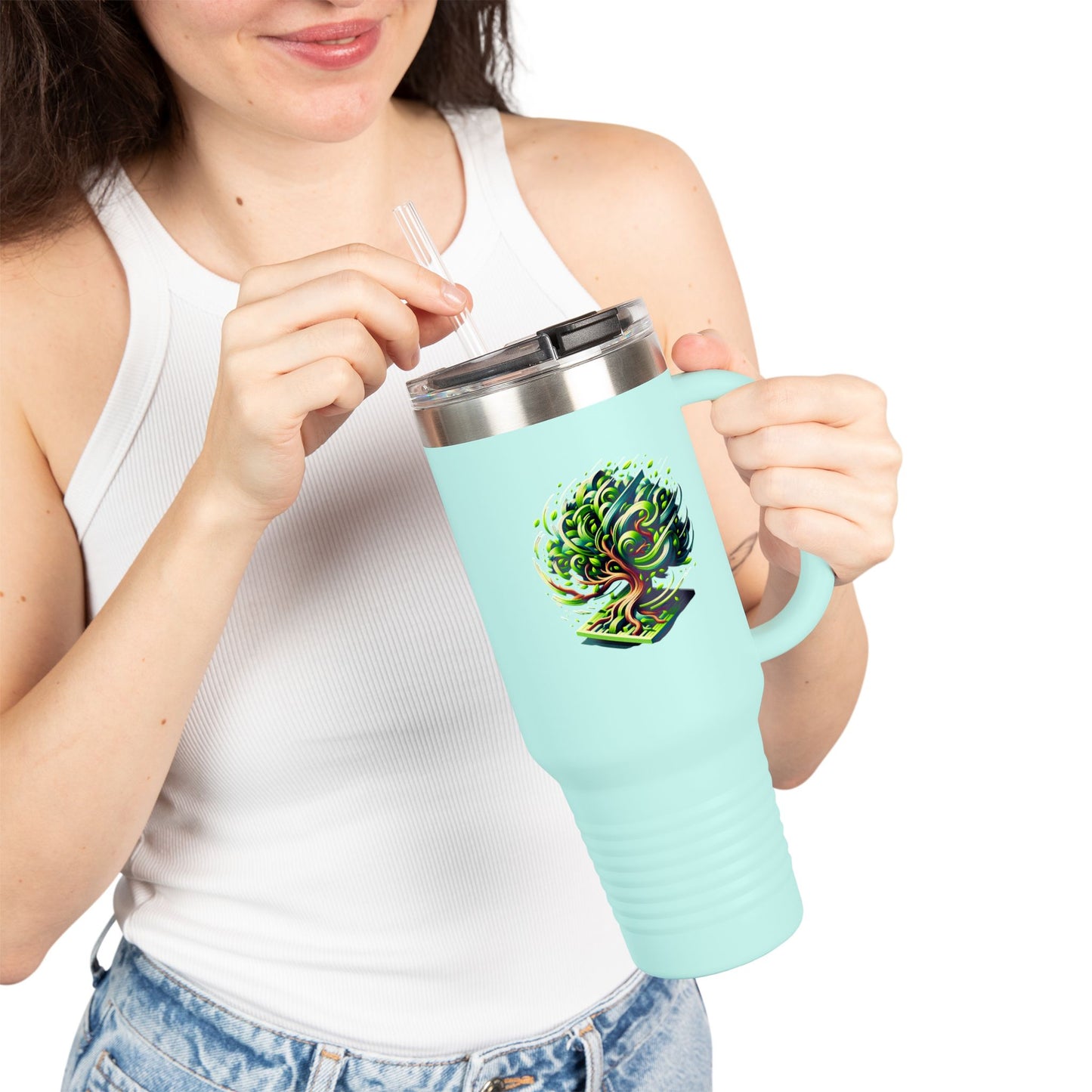Eco-Friendly Insulated Travel Mug - 40oz with Whimsical Tree Design