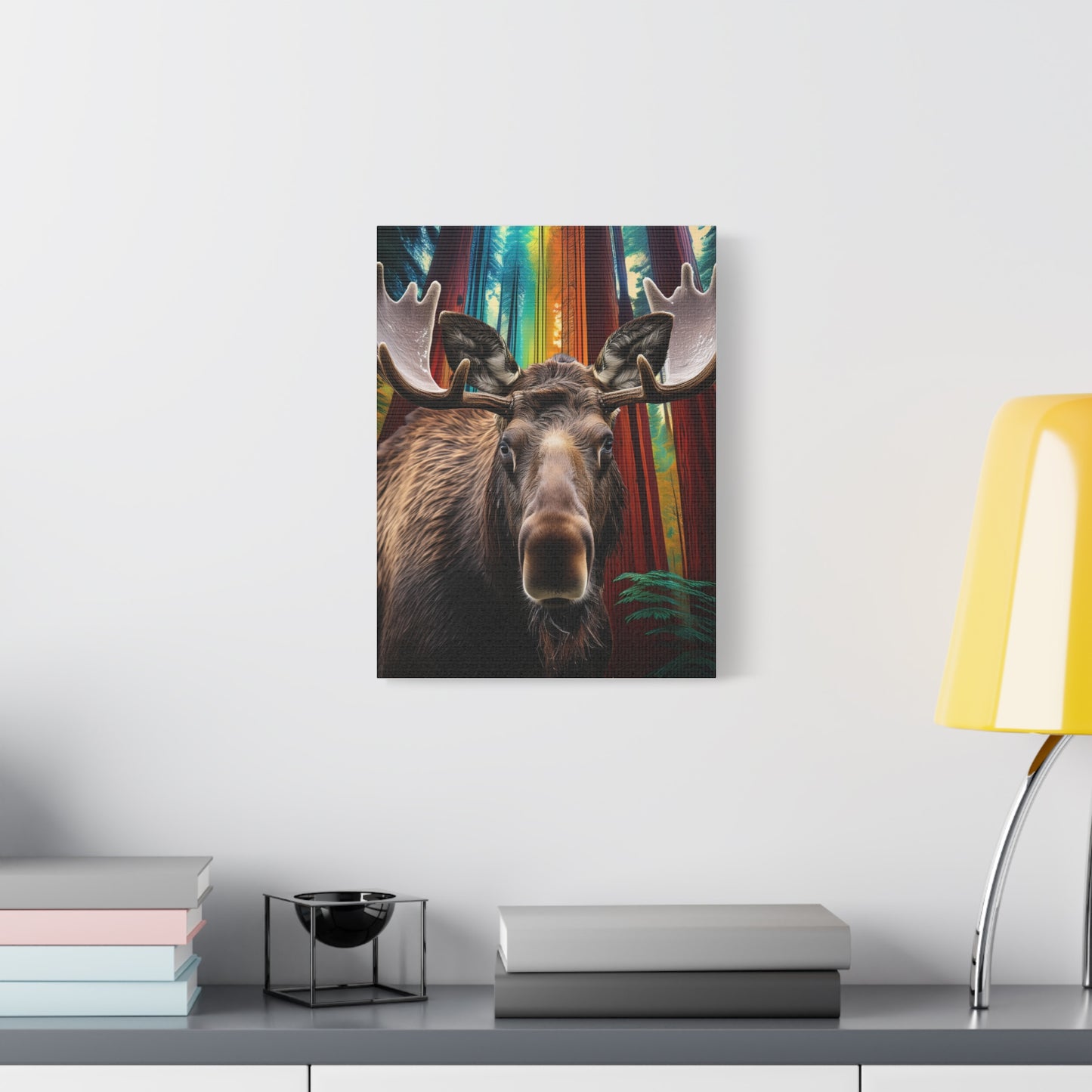 Majestic Moose with Abstract Forest Background Canvas, Wildlife Home Decor, Rustic Cabin Artwork, Eco-Friendly Stretched Canvas