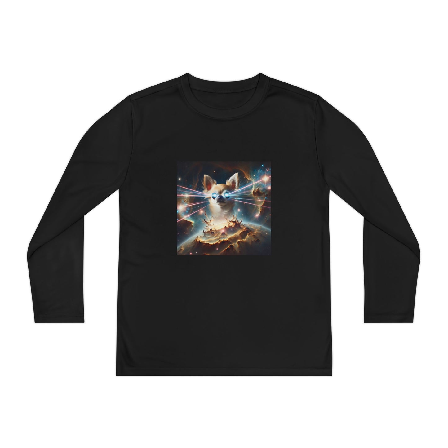 Kids Galaxy Control Long Sleeve Tee, Fierce Teacup Chihuahua Laser Eyes, Funny Shirt, Child's Top, Cute Animal Graphic Tee