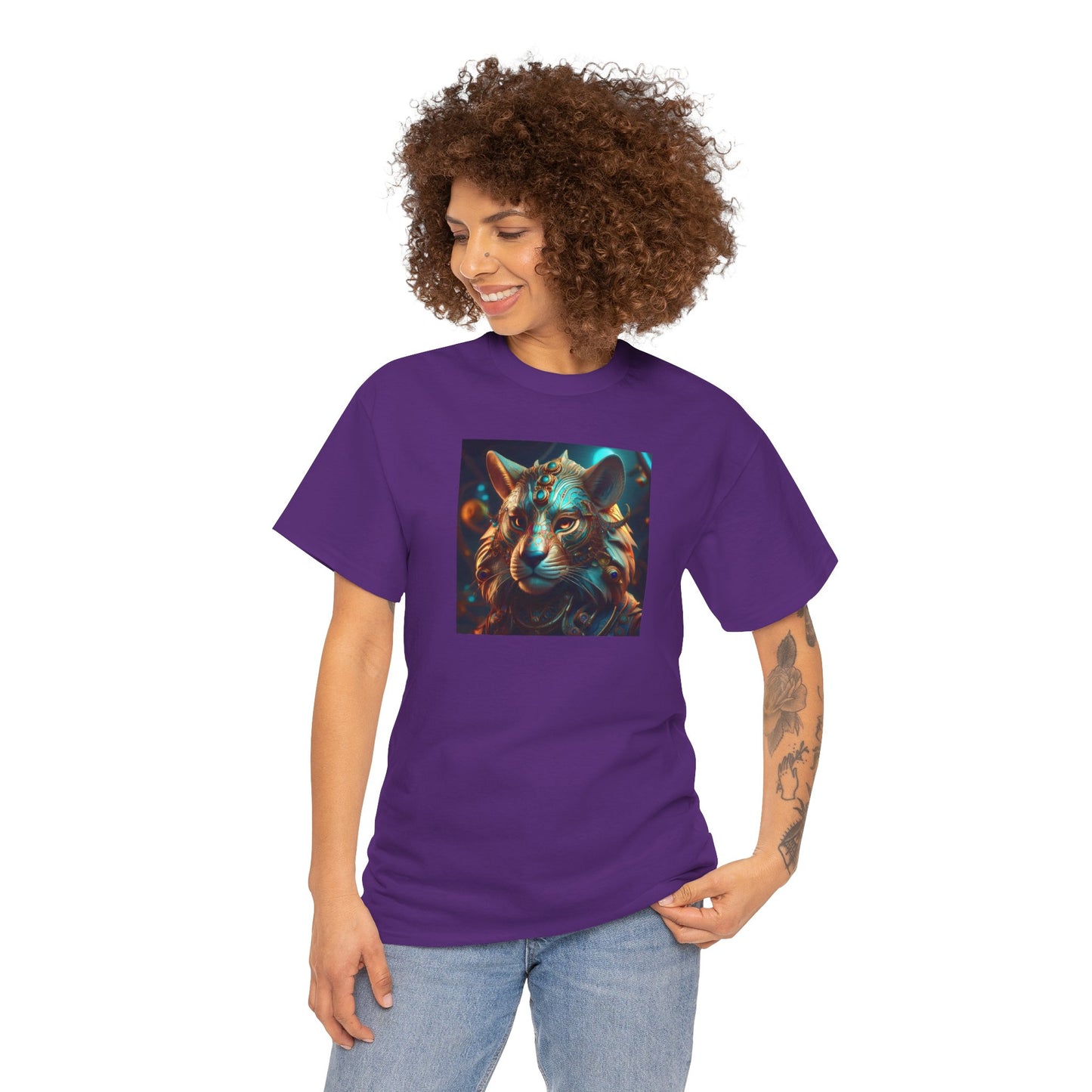 Unique Lion Art Unisex Heavy Cotton Tee - Statement Graphic T-Shirt for Animal Lovers