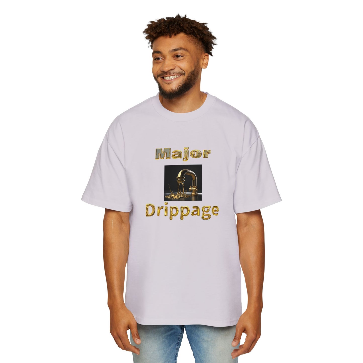 Oversized Tee - Major Drippage Gold Faucet Print Shirt for Men