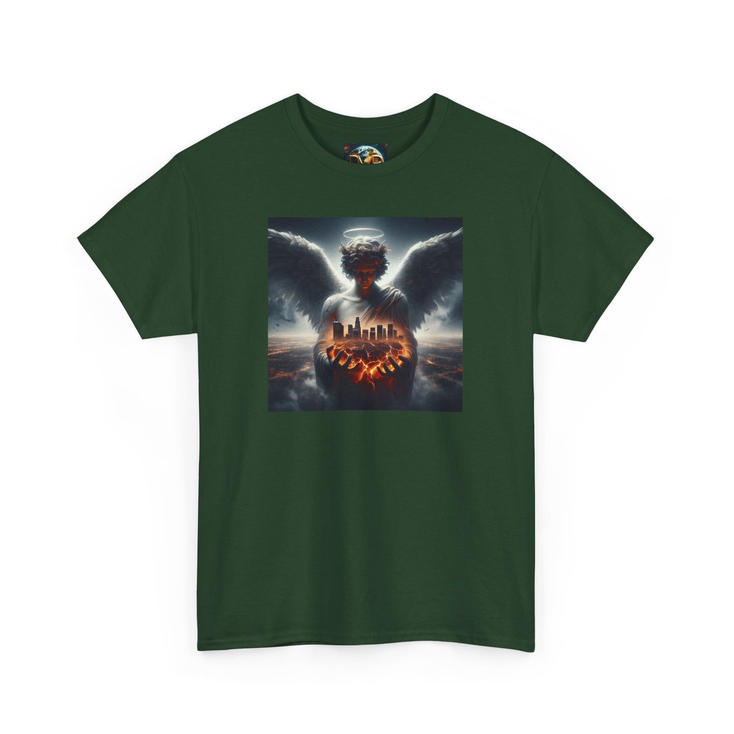 Angel Guardian Unisex Heavy Cotton Tee - Los Angeles Landscape Shirt, Holy Angel Protection, Urban Angel Tee, City Savior
