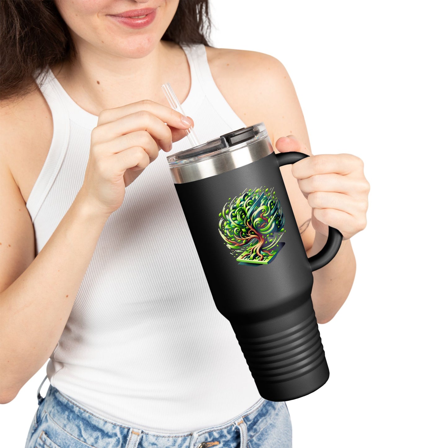 Eco-Friendly Insulated Travel Mug - 40oz with Whimsical Tree Design