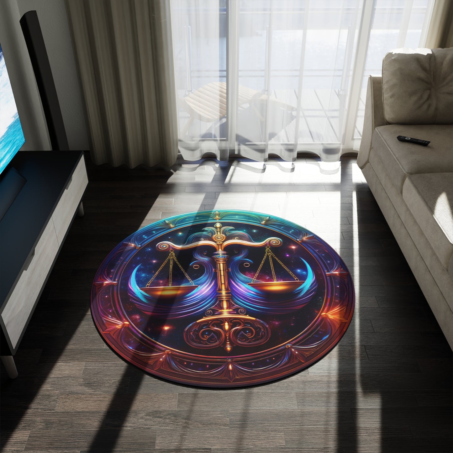 Libra Pride! Astrology Space Round Rug - Balance Themed Home Décor