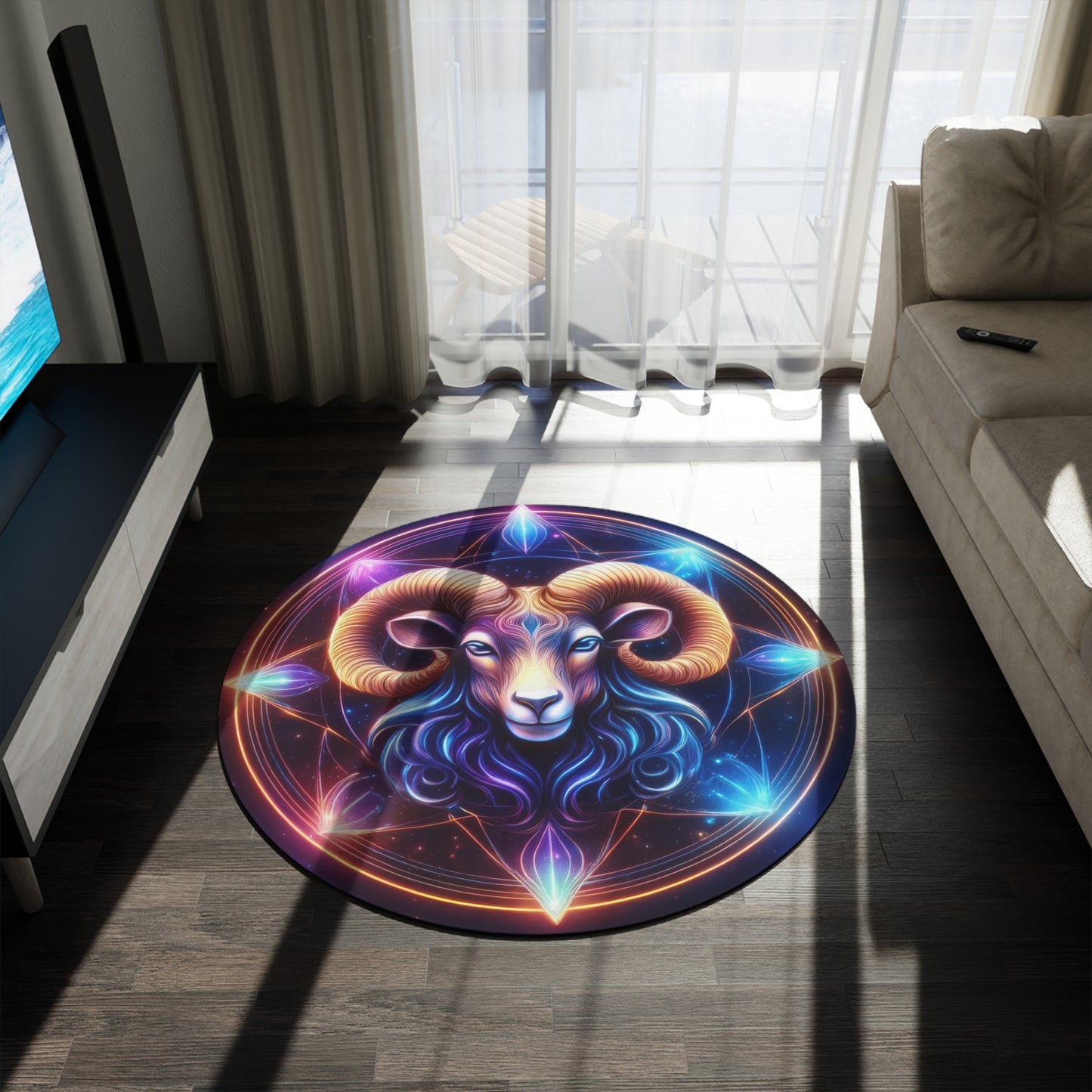 Astrological Aries Round Rug - Colorful Zodiac Home Decor