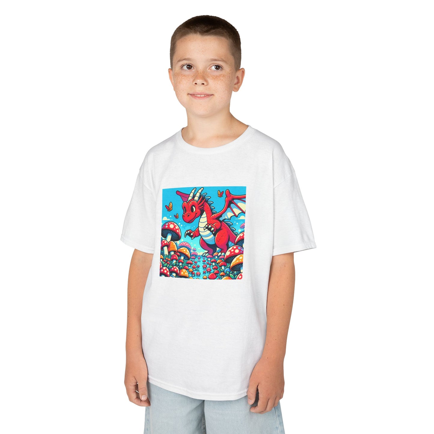 Kids Dragon in a Field of Mushrooms Adventure Tee - Fun Colorful Design for Little Explorers