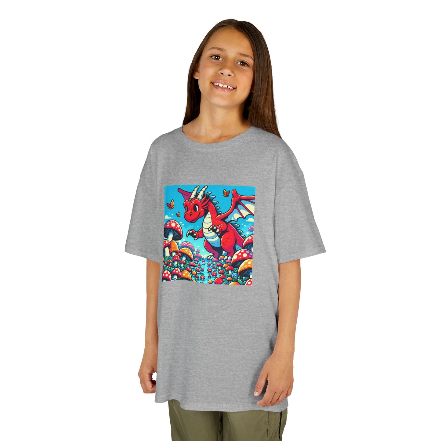 Kids Dragon in a Field of Mushrooms Adventure Tee - Fun Colorful Design for Little Explorers