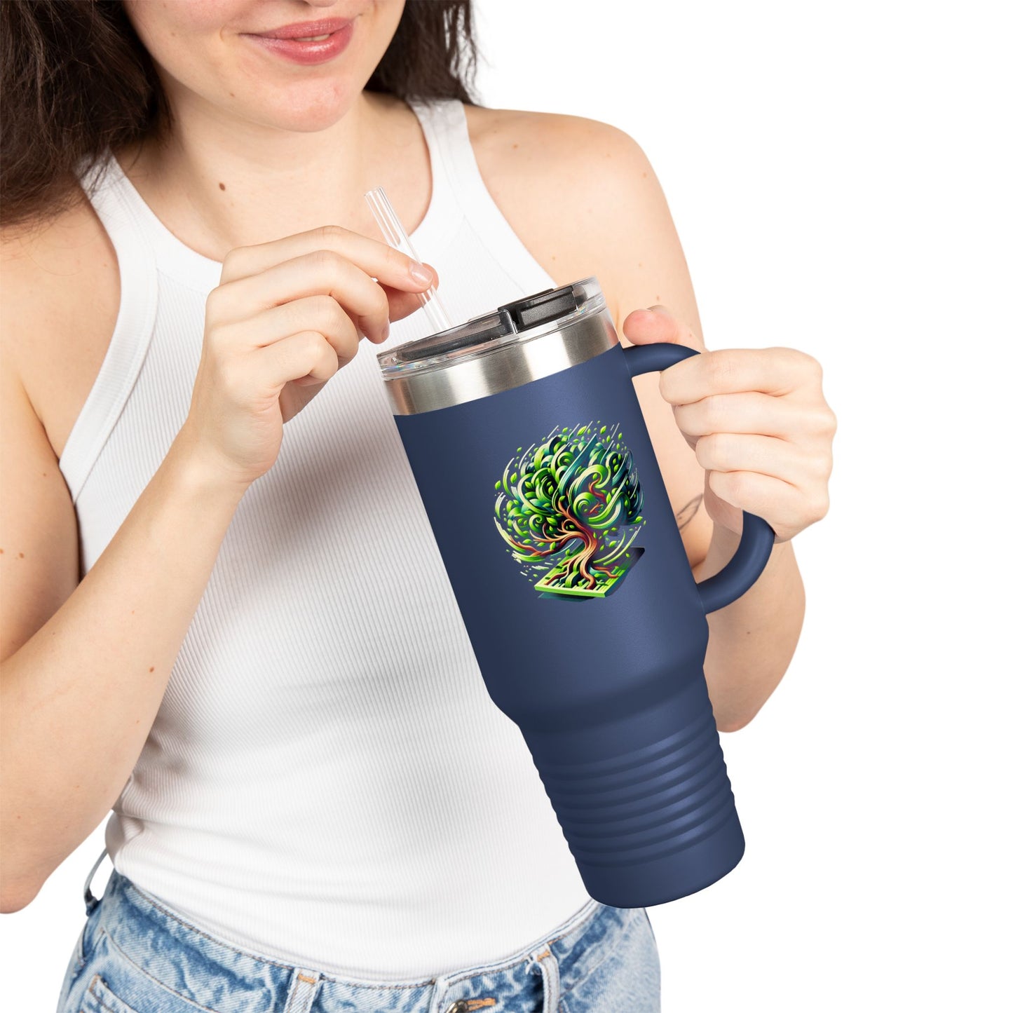 Eco-Friendly Insulated Travel Mug - 40oz with Whimsical Tree Design