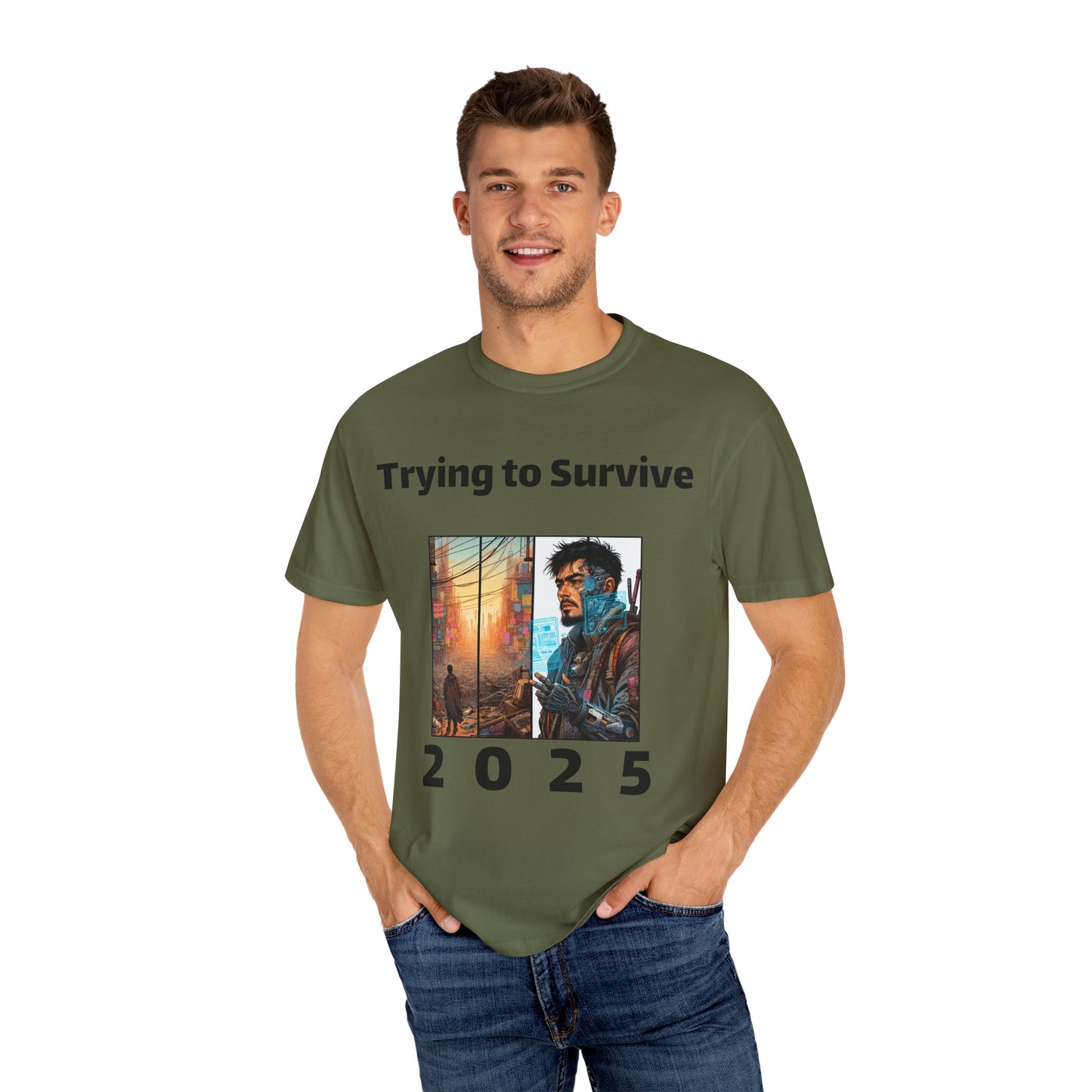 Survival Mode Unisex T-shirt, Trying to Survive 2025, Comic Book Style Tee, Bold Tee Shirt, Men's Women's Shirt