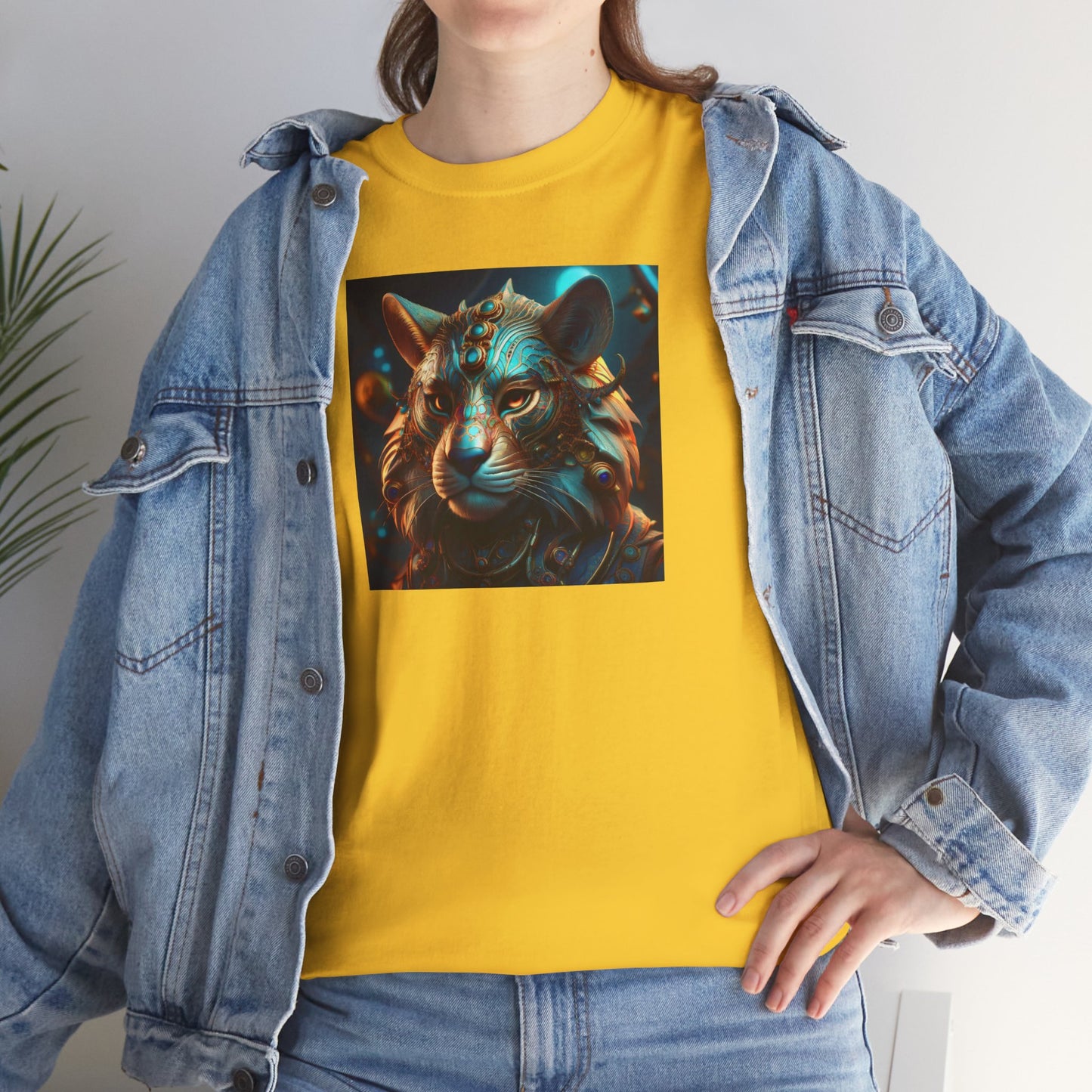 Unique Lion Art Unisex Heavy Cotton Tee - Statement Graphic T-Shirt for Animal Lovers