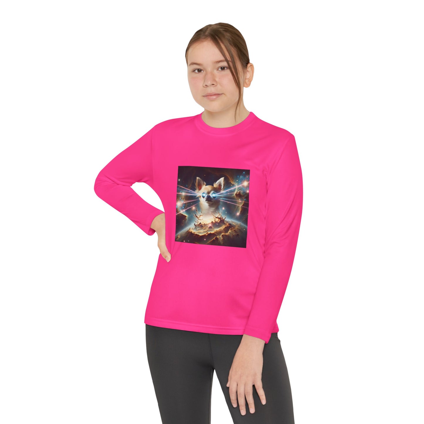 Kids Galaxy Control Long Sleeve Tee, Fierce Teacup Chihuahua Laser Eyes, Funny Shirt, Child's Top, Cute Animal Graphic Tee