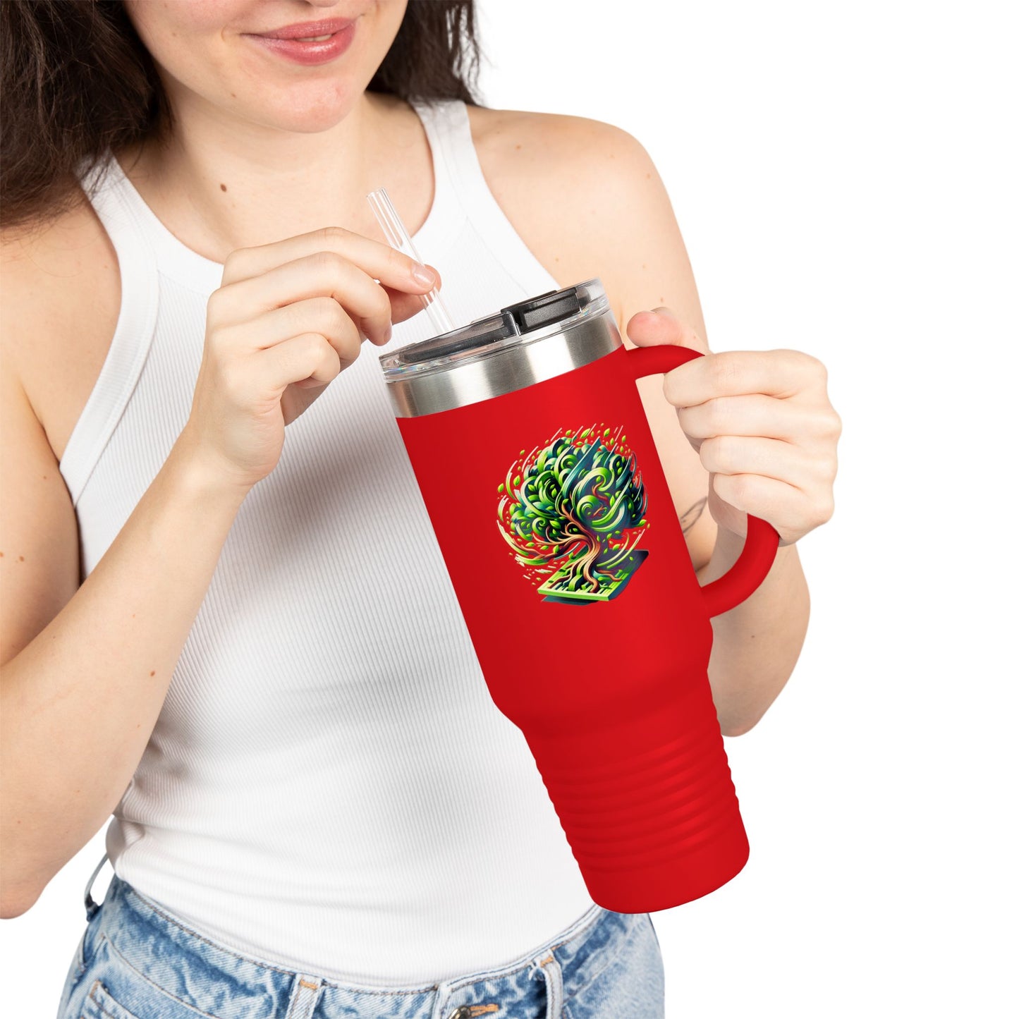 Eco-Friendly Insulated Travel Mug - 40oz with Whimsical Tree Design
