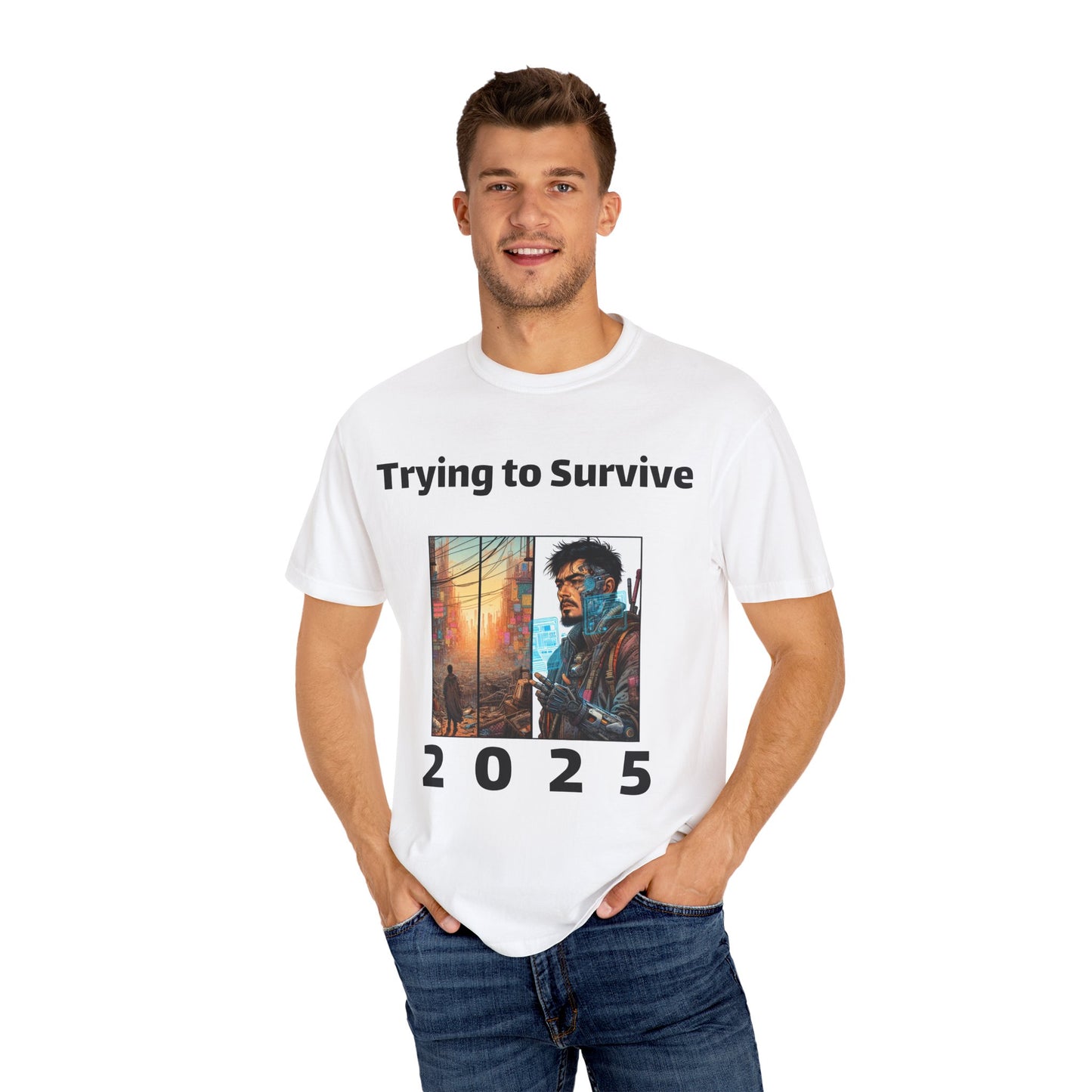 Survival Mode Unisex T-shirt, Trying to Survive 2025, Comic Book Style Tee, Bold Tee Shirt, Men's Women's Shirt