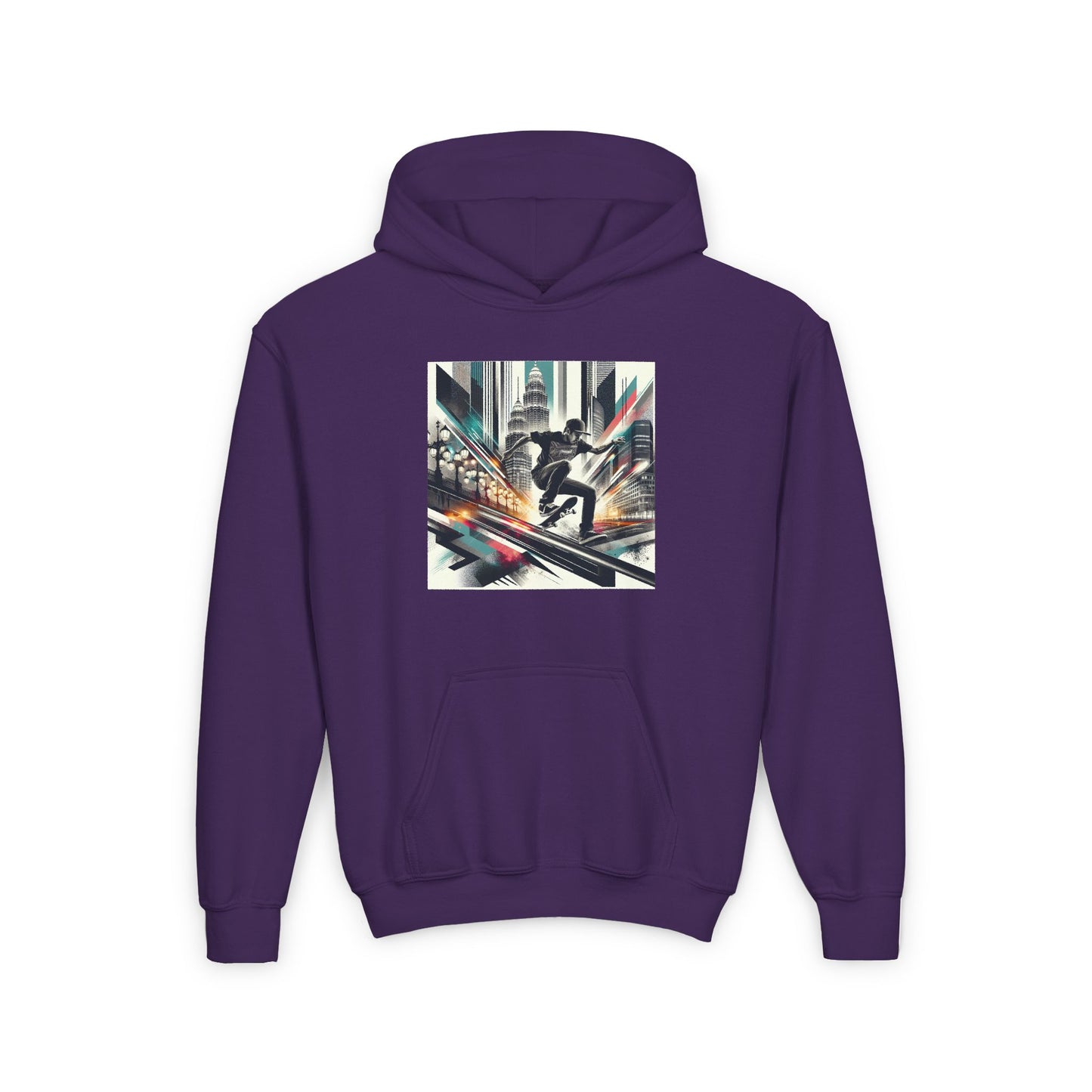 Skateboarder Grind Youth Hoodie, Comic Style City Landscape Graphic, Skateboarding Sweatshirt, Teen Hooded Jumper, Skater