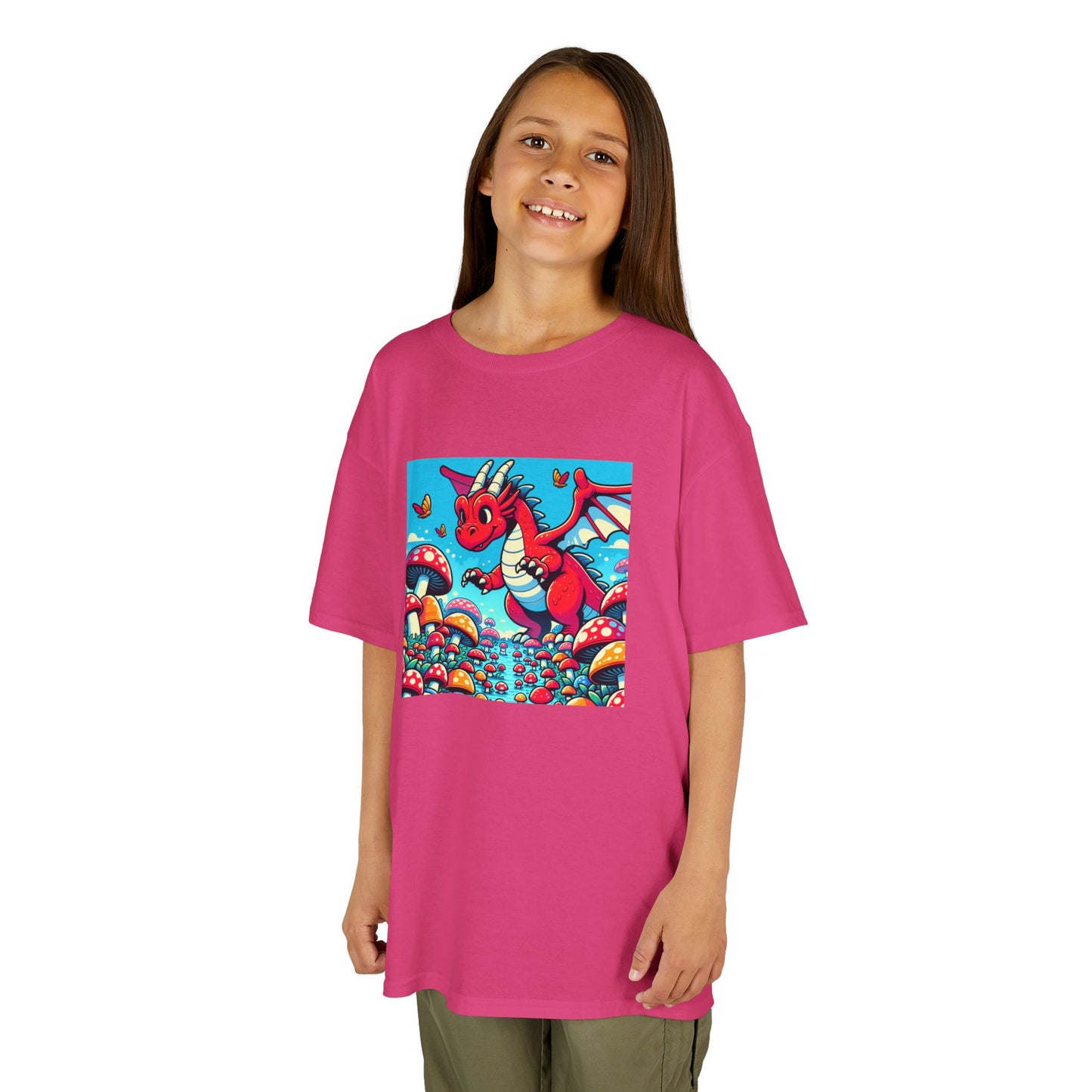 Kids Dragon in a Field of Mushrooms Adventure Tee - Fun Colorful Design for Little Explorers
