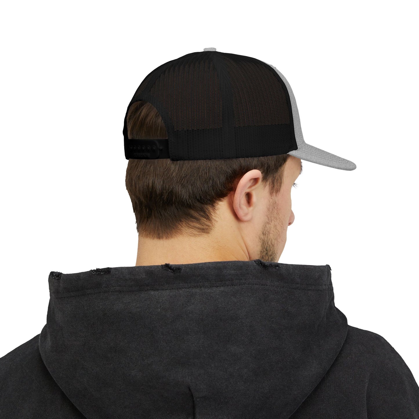 Red ORV Adventure-Themed Snapback Trucker Cap with Embroidered Design