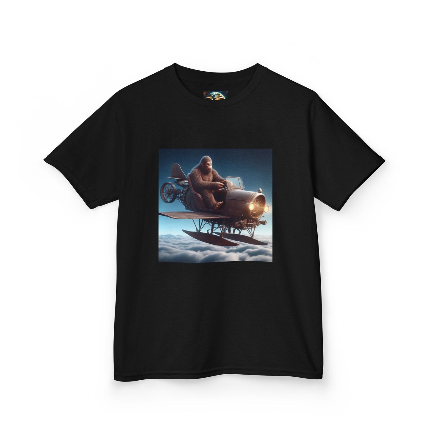 Kids Tee, Bigfoot Flying Car Shirt, Hilarious Kid's Design, Youth Tshirt, Children's Graphic Tee, Funny Sasquatch Top