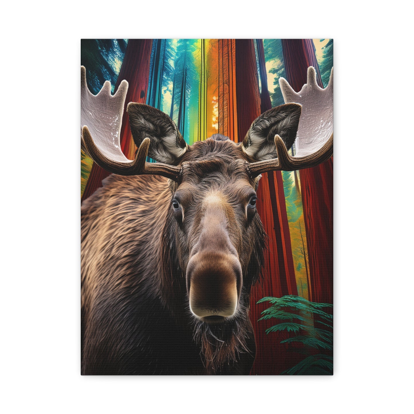 Majestic Moose with Abstract Forest Background Canvas, Wildlife Home Decor, Rustic Cabin Artwork, Eco-Friendly Stretched Canvas
