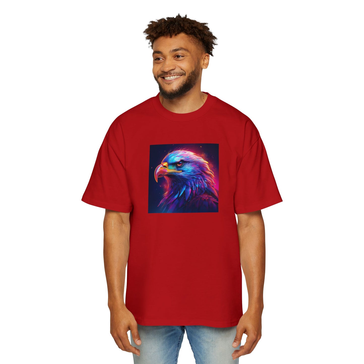 Neon Retro Vibrant Eagle Graphic Oversized Tee for Men